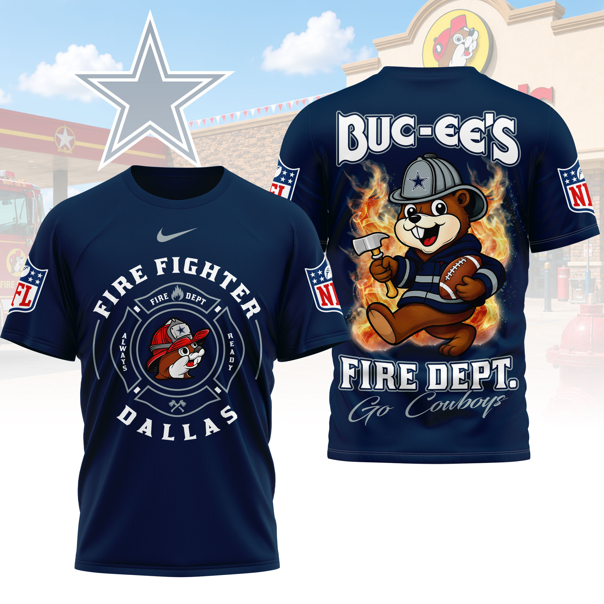 Dallas Cowboys | Premium NFL Firefighter Strong 3D Shirt - Image 3