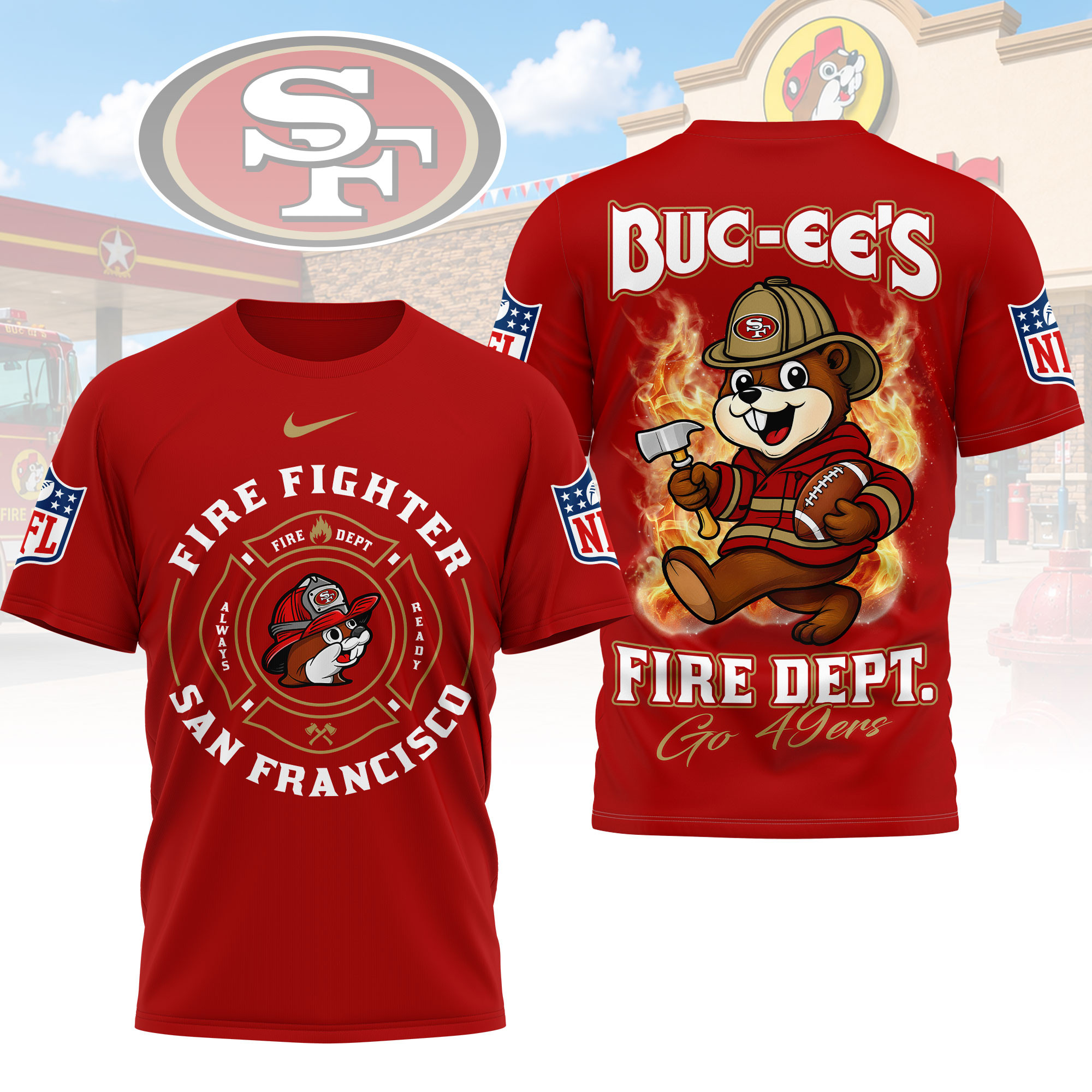 San Francisco 49ers | Premium NFL Firefighter Strong 3D Shirt - Image 3