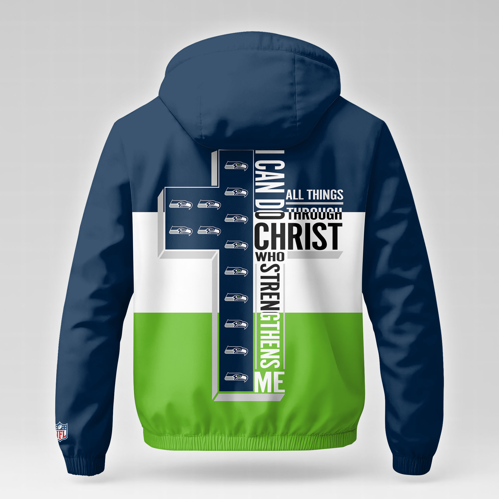 Seattle Seahawks | Premium NFL Strength Through Christ Windbreaker Jacket NTH1 - Image 3