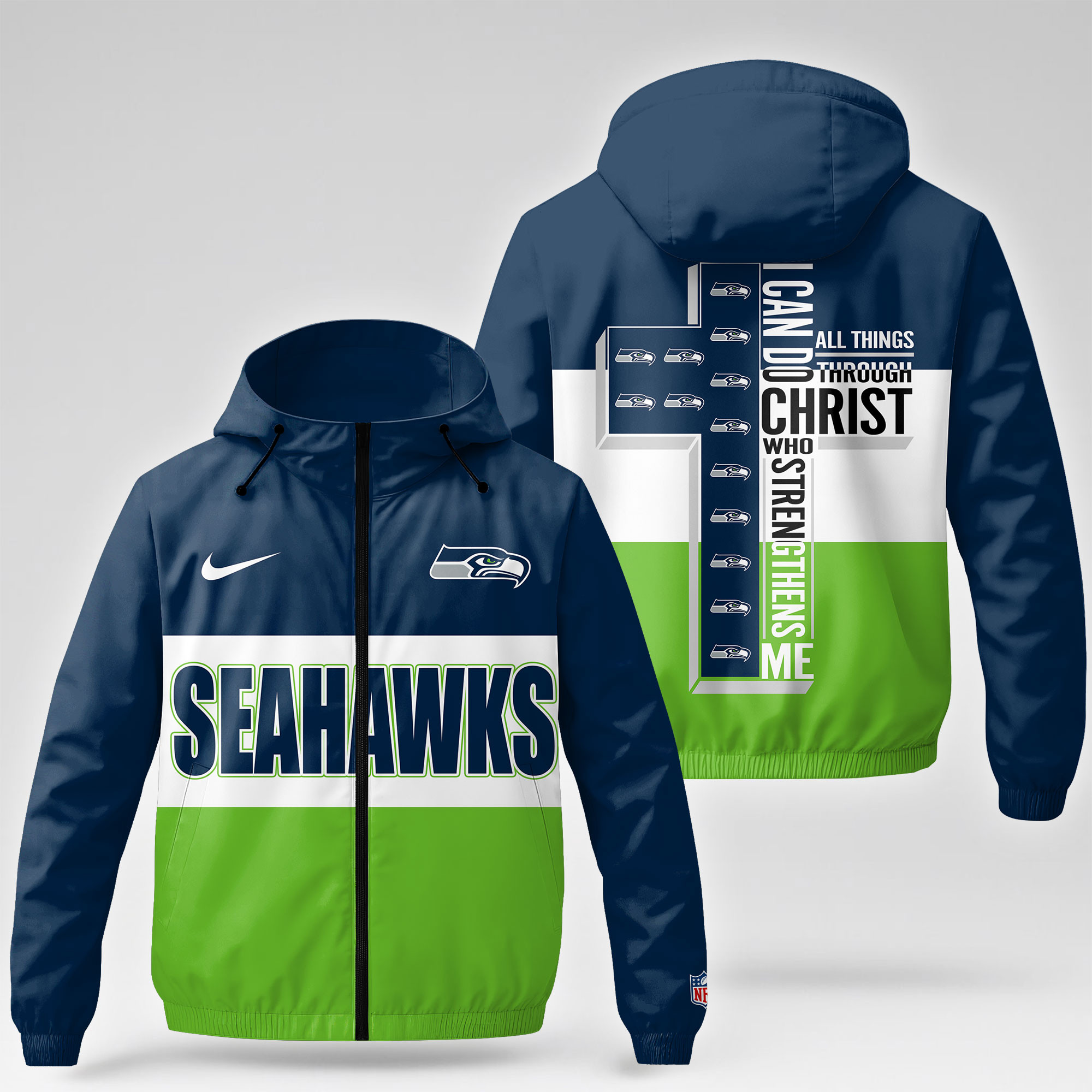 Seattle Seahawks | Premium NFL Strength Through Christ Windbreaker Jacket NTH1 - Image 4