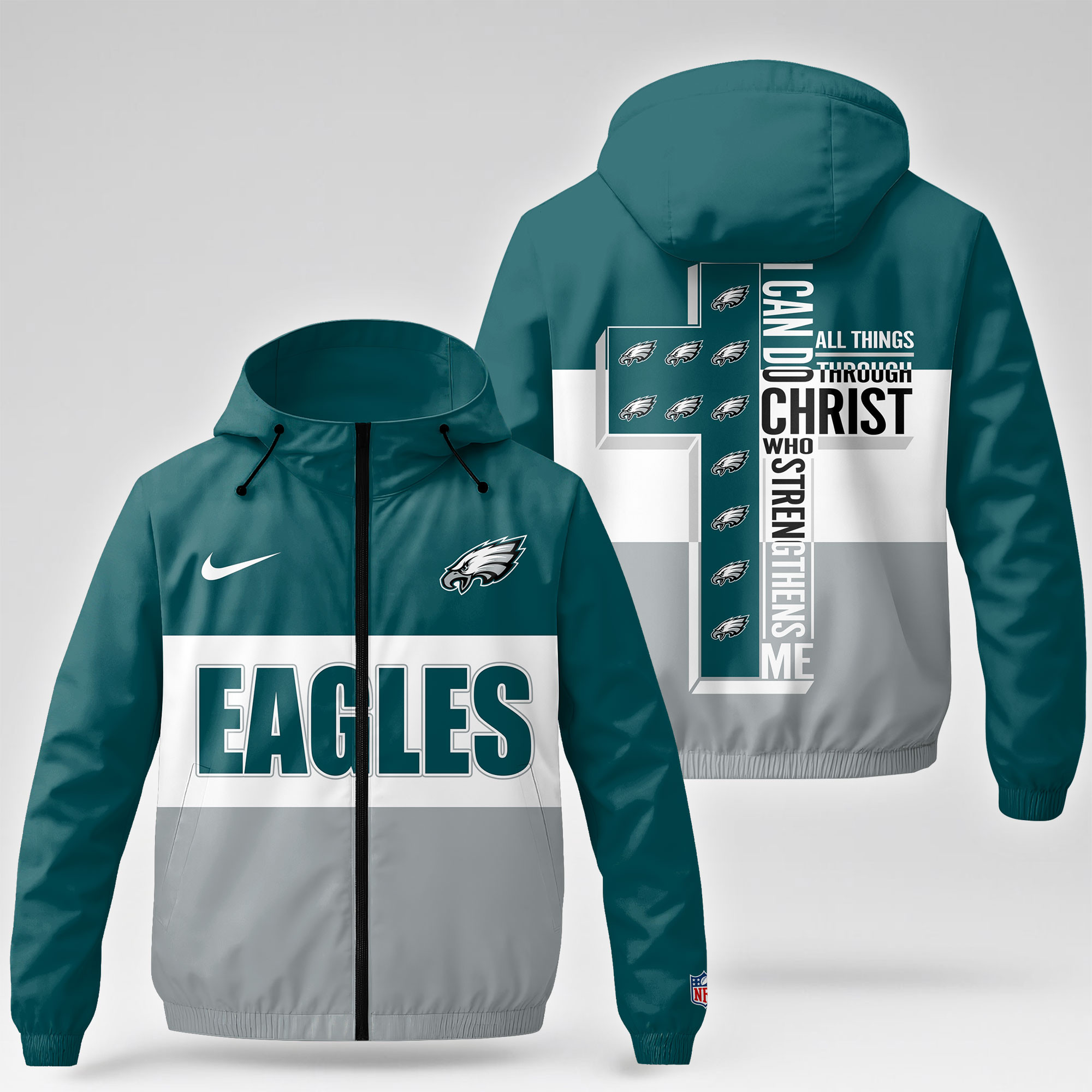 Philadelphia Eagles | Premium NFL Strength Through Christ Windbreaker Jacket NTH1 - Image 4