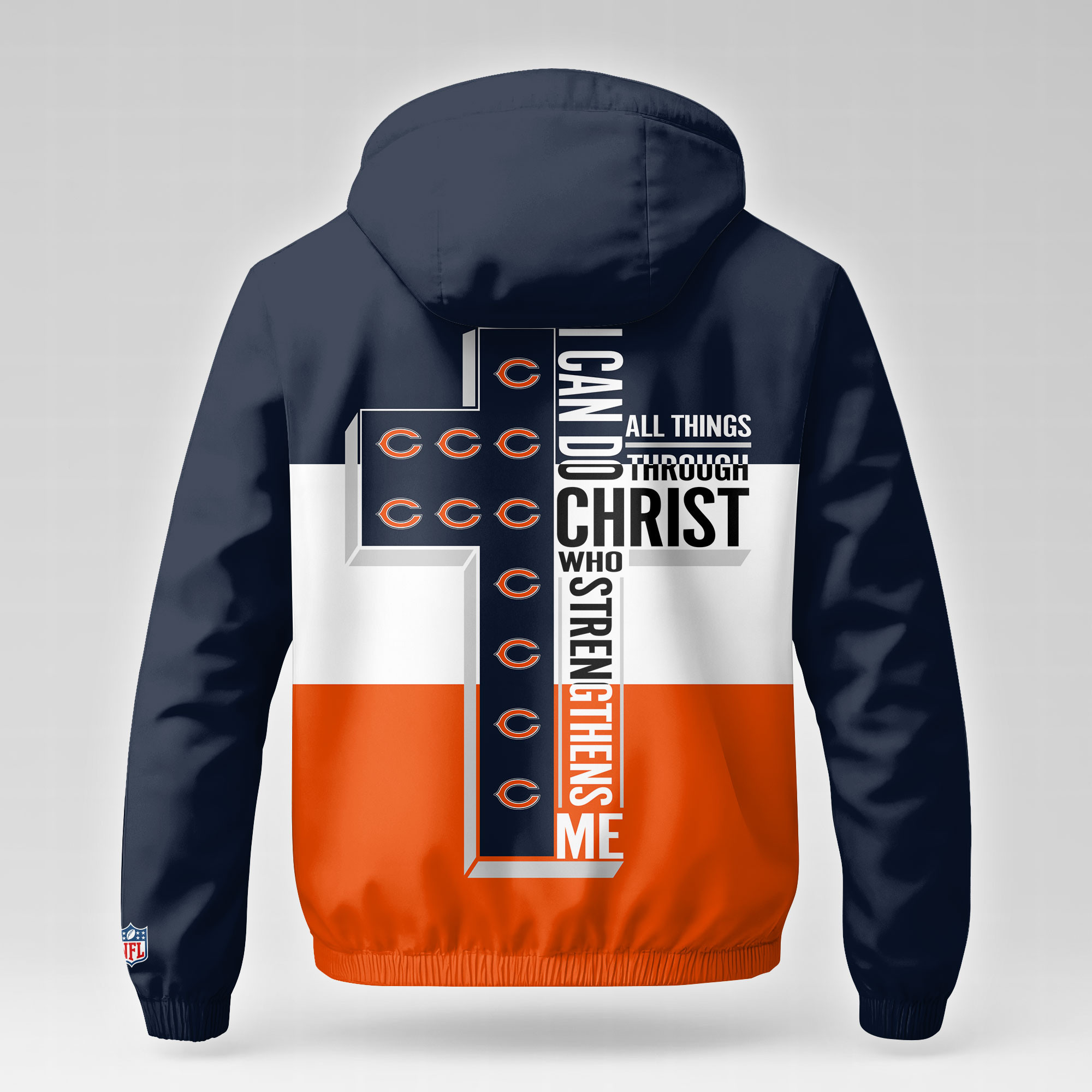 Chicago Bears | Premium NFL Strength Through Christ Windbreaker Jacket NTH1 - Image 3