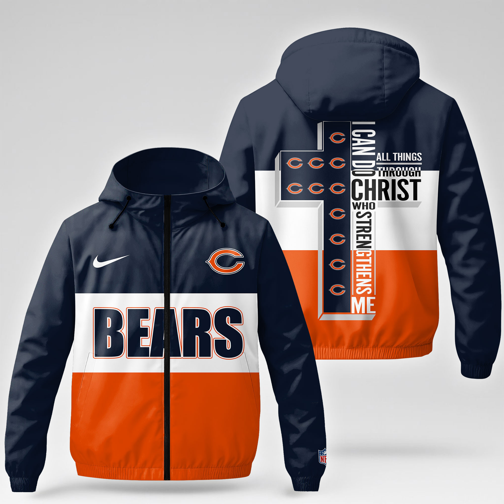 Chicago Bears | Premium NFL Strength Through Christ Windbreaker Jacket NTH1 - Image 4