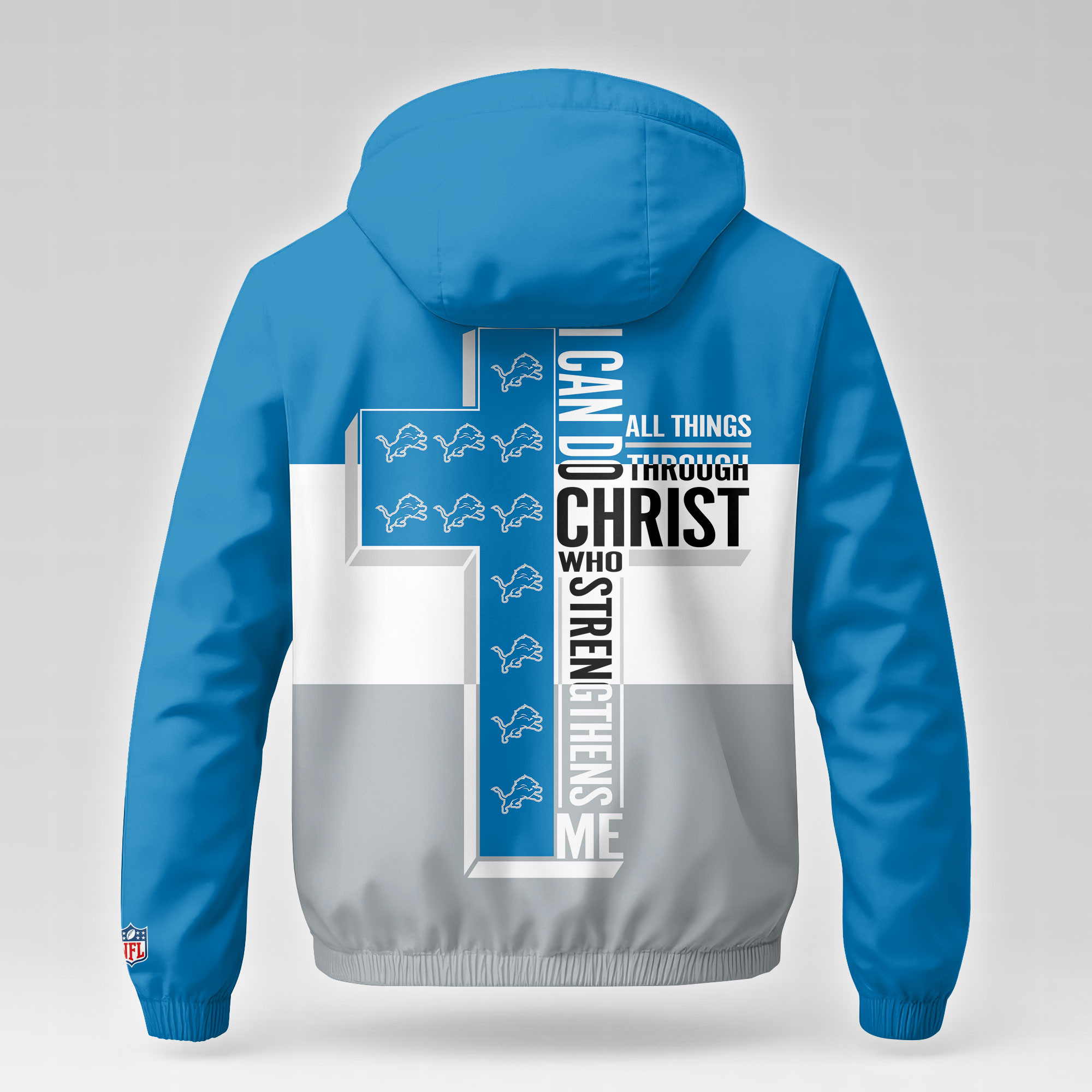 Detroit Lions | Premium NFL Strength Through Christ Windbreaker Jacket NTH1 - Image 3