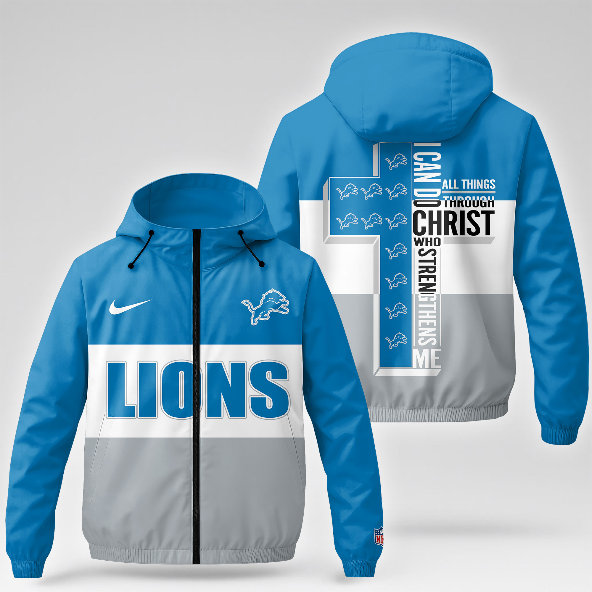 Detroit Lions | Premium NFL Strength Through Christ Windbreaker Jacket NTH1 - Image 4