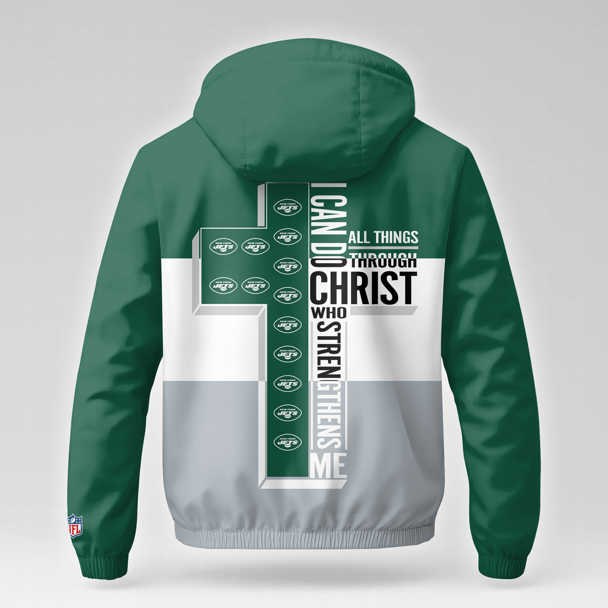 New York Jets | Premium NFL Strength Through Christ Windbreaker Jacket NTH1 - Image 3