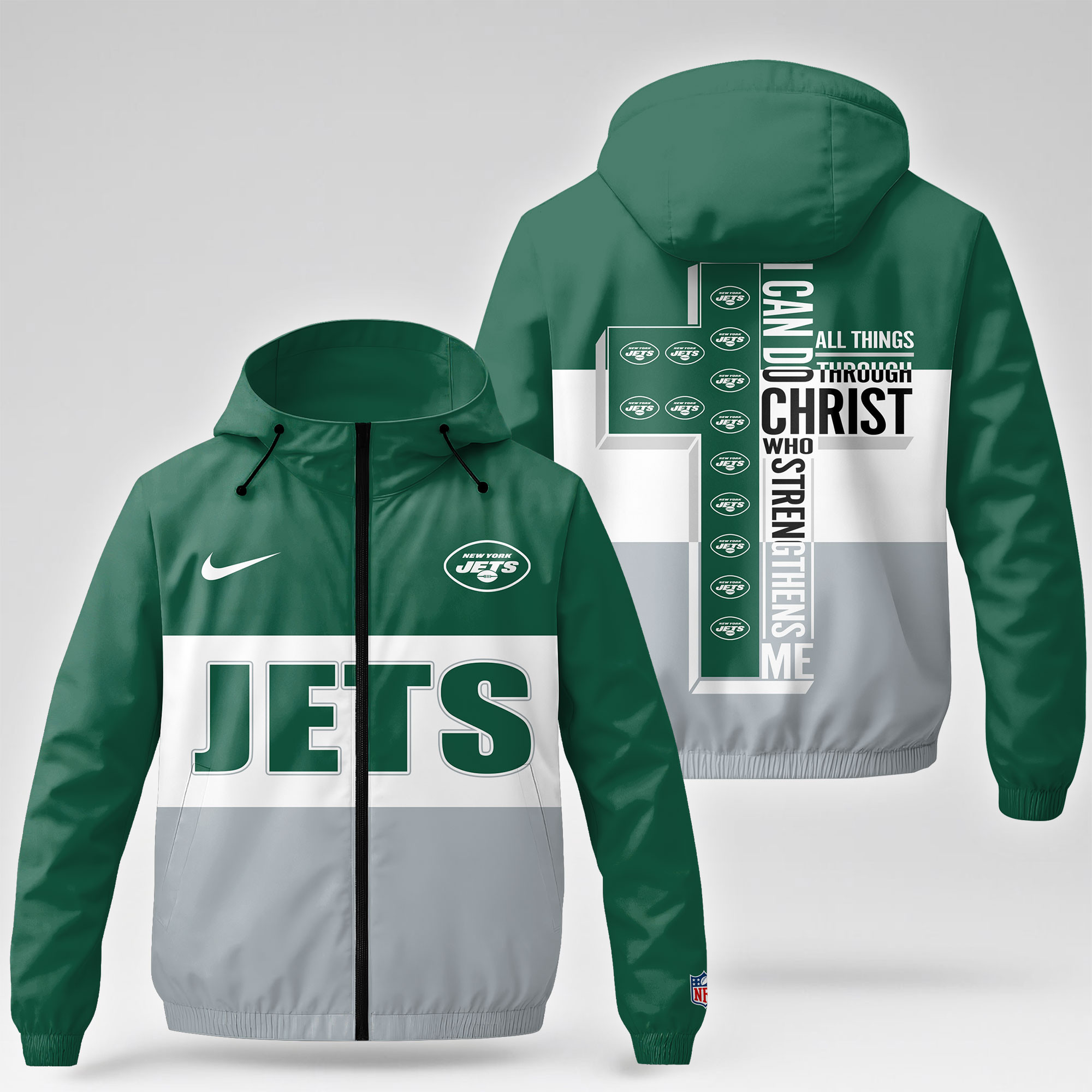 New York Jets | Premium NFL Strength Through Christ Windbreaker Jacket NTH1 - Image 4