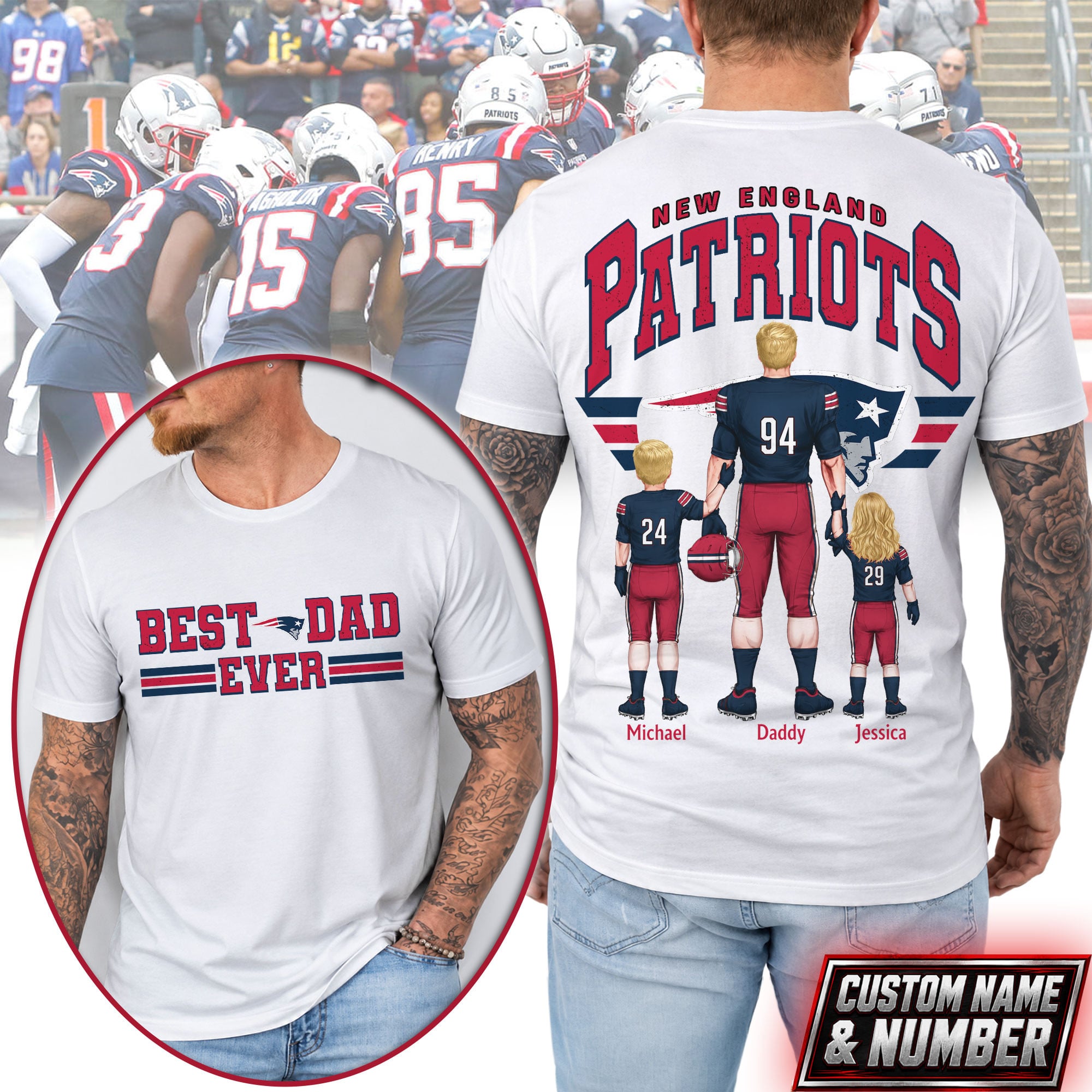 New England Patriots | Premium NFL Best Dad Ever 3D Shirt NTH1 - Image 2