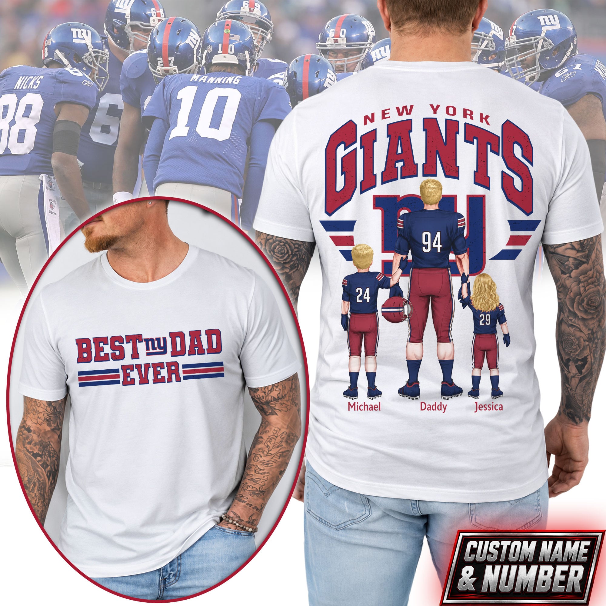 New York Giants | Premium NFL Best Dad Ever 3D Shirt NTH1 - Image 2
