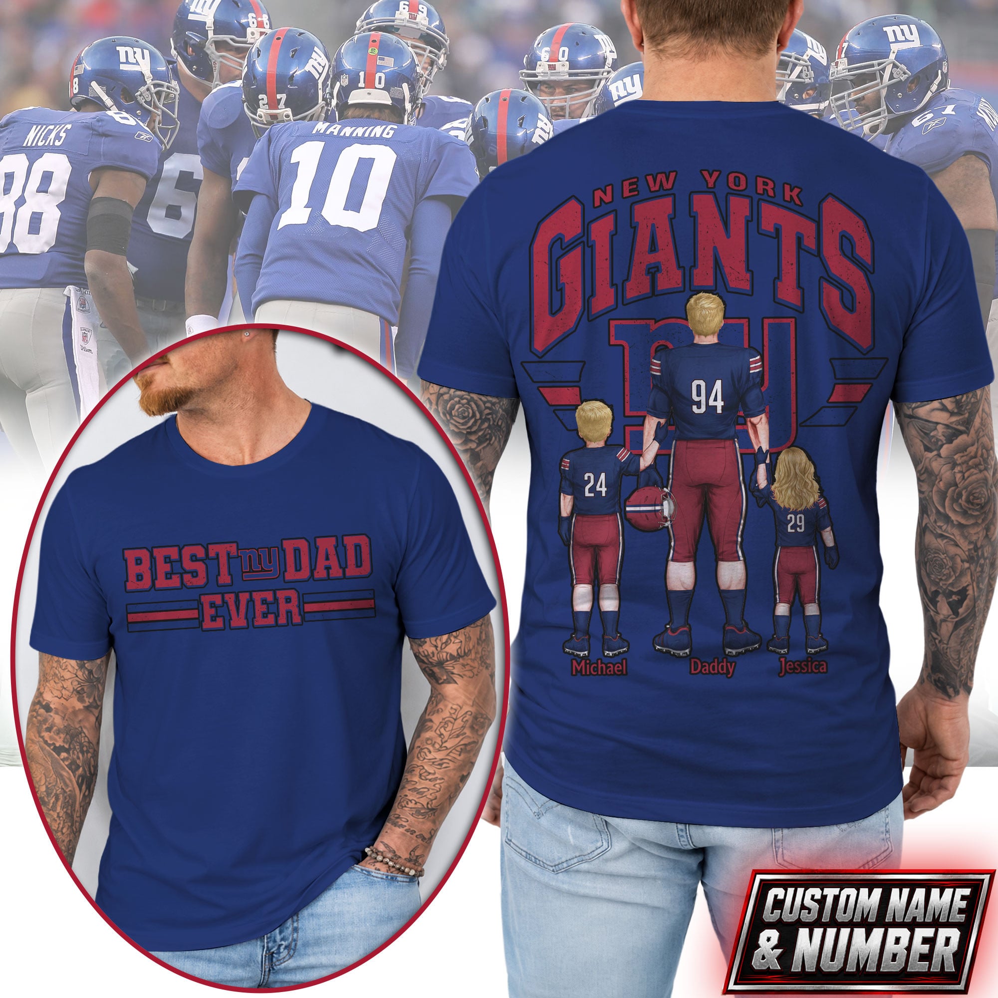 New York Giants | Premium NFL Best Dad Ever 3D Shirt NTH1 - Image 3