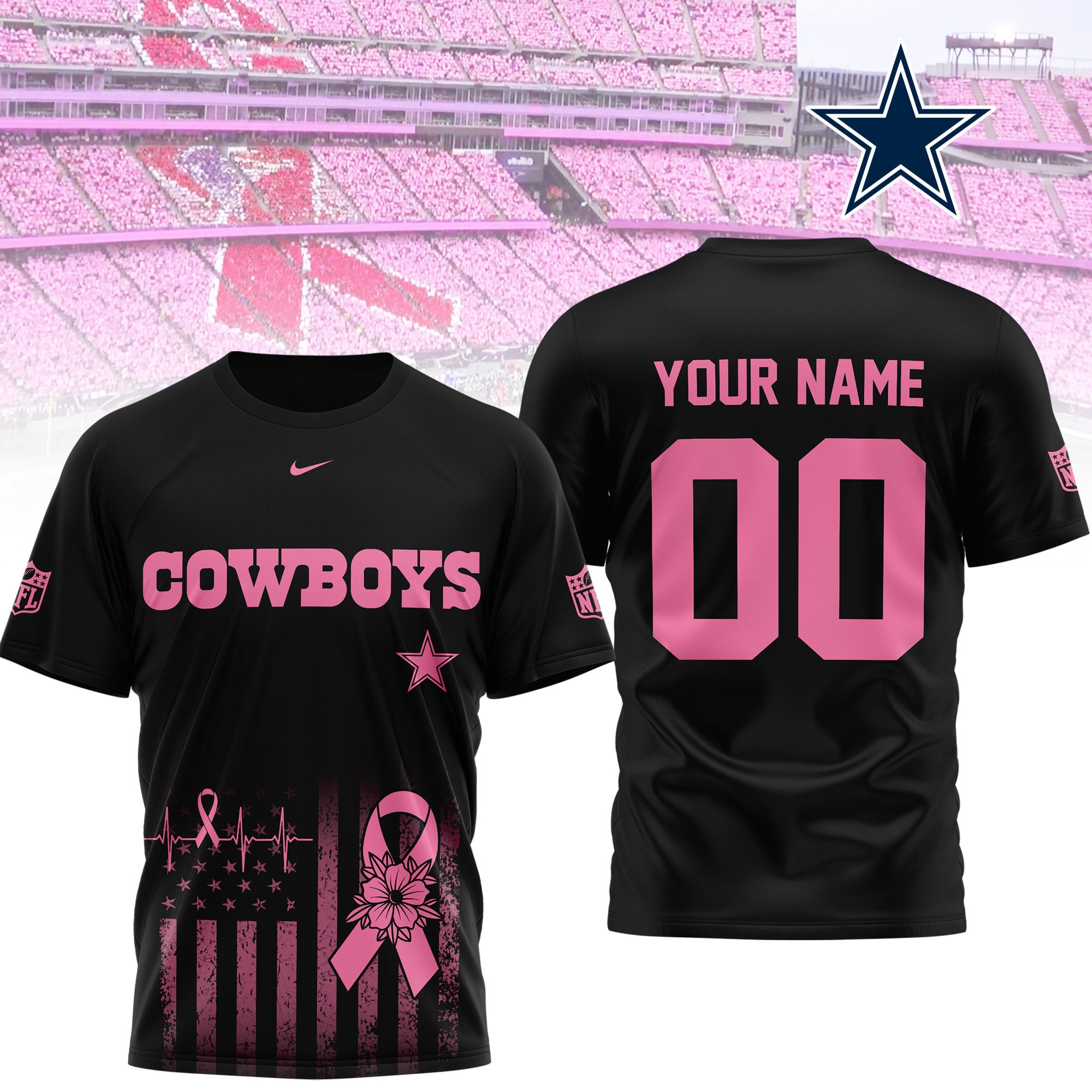 Dallas Cowboys | Premium NFL Breast Cancer Awareness 3D Shirt NTH1 - Image 2