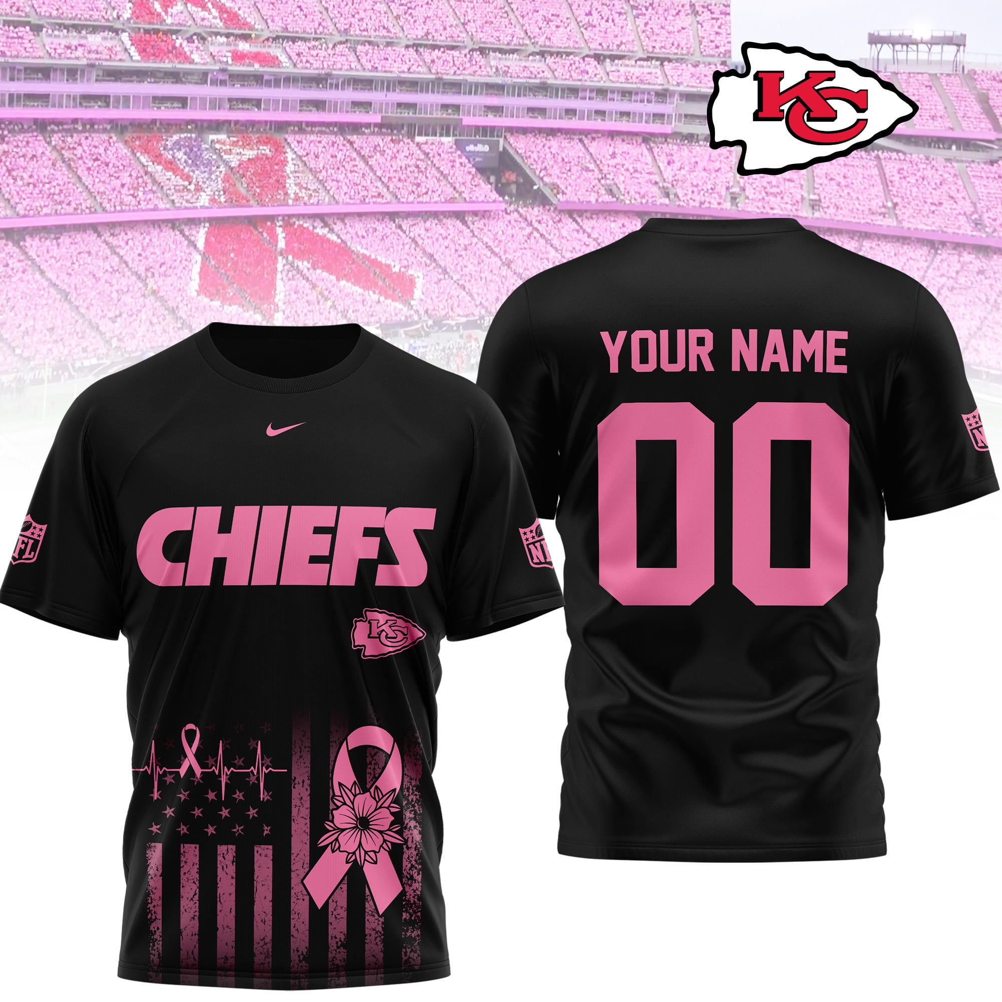 Kansas City Chiefs | Premium NFL Breast Cancer Awareness 3D Shirt NTH1 - Image 2