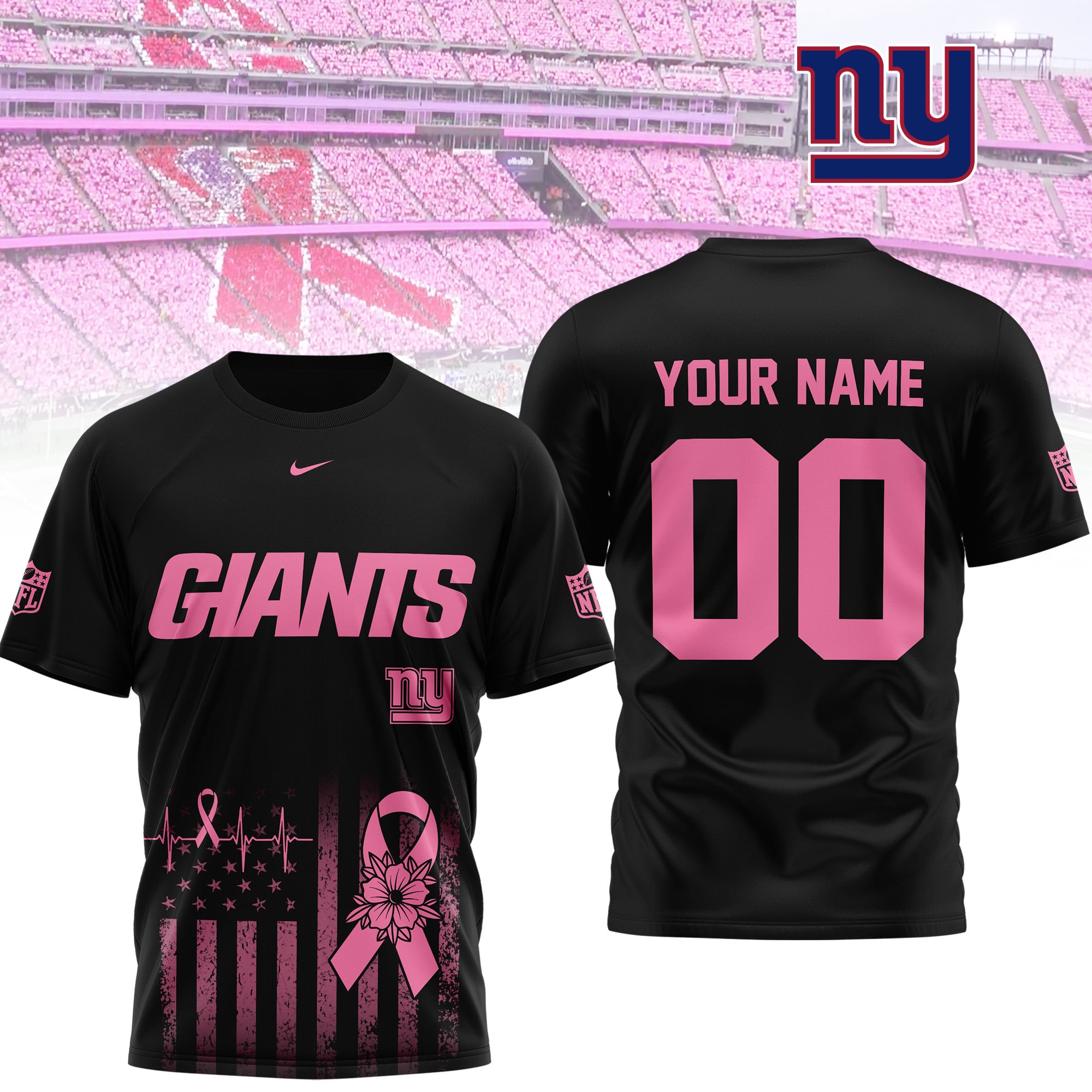 New York Giants | Premium NFL Breast Cancer Awareness 3D Shirt NTH1 - Image 2