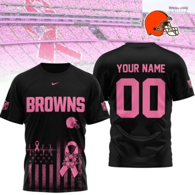 Alternative view of Cleveland Browns | Premium NFL Breast Cancer Awareness 3D Shirt NTH1