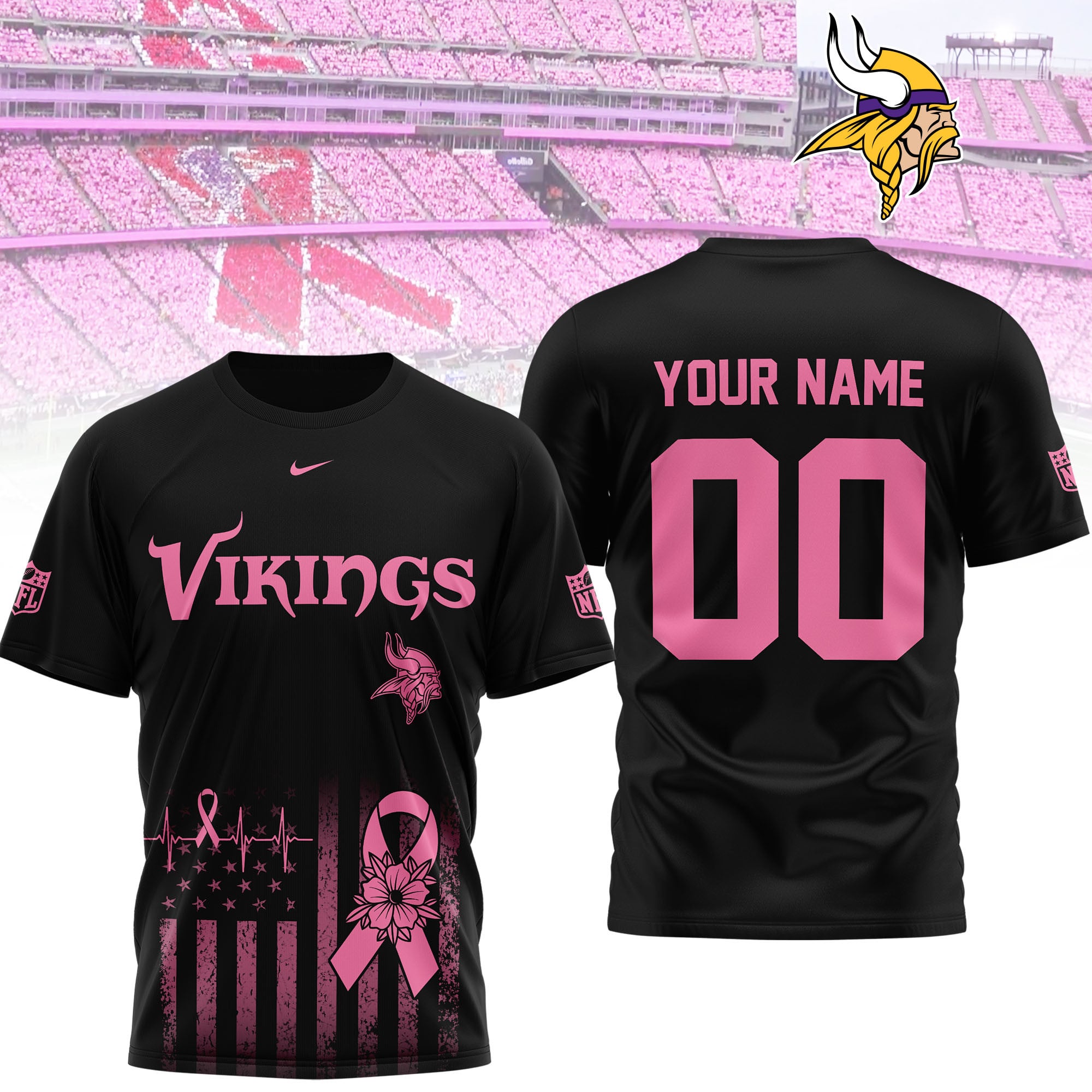 Minnesota Vikings | Premium NFL Breast Cancer Awareness 3D Shirt NTH1 - Image 2