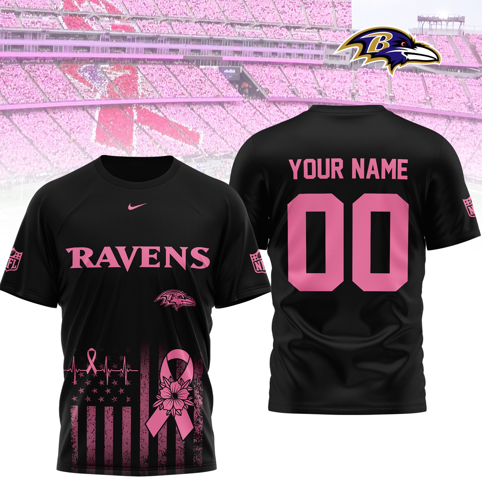 Baltimore Ravens | Premium NFL Breast Cancer Awareness 3D Shirt NTH1 - Image 2