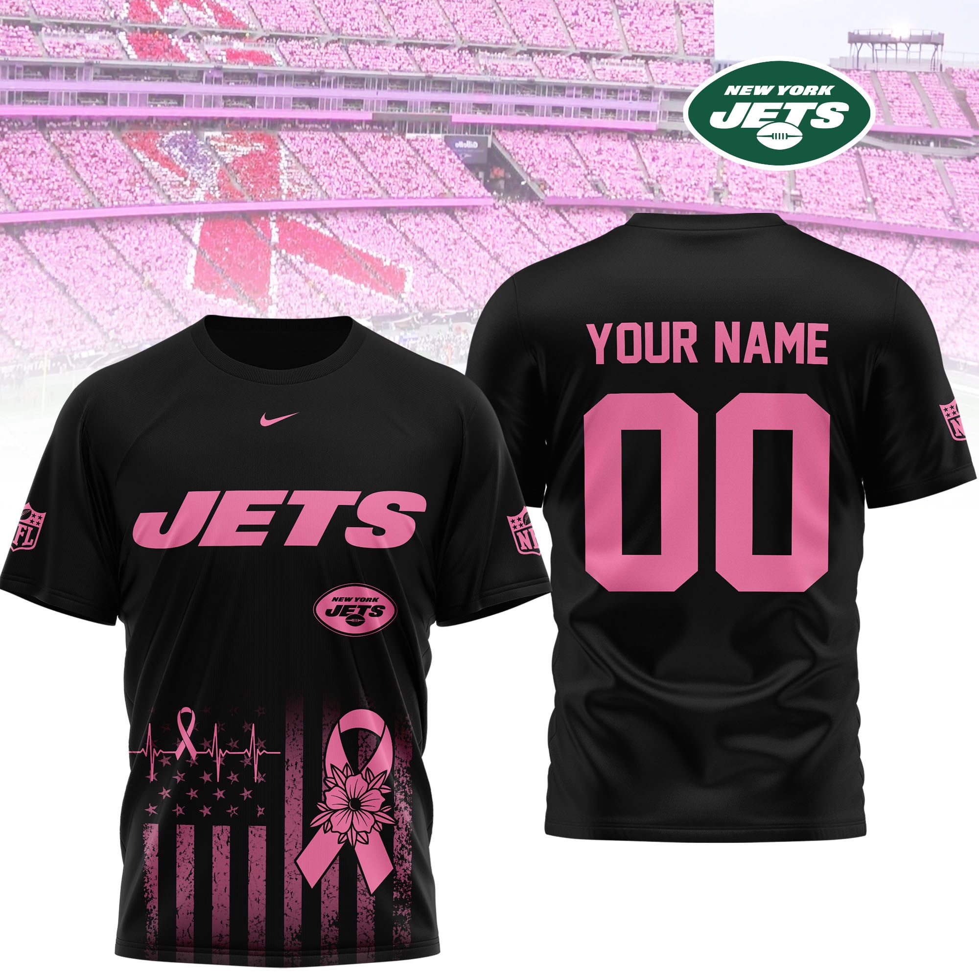 New York Jets | Premium NFL Breast Cancer Awareness 3D Shirt NTH1 - Image 2