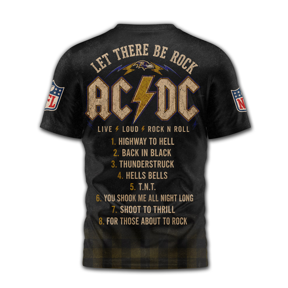 Baltimore Ravens | Premium NFL ACDC Rock N Roll 3D T-Shirt - Image 2