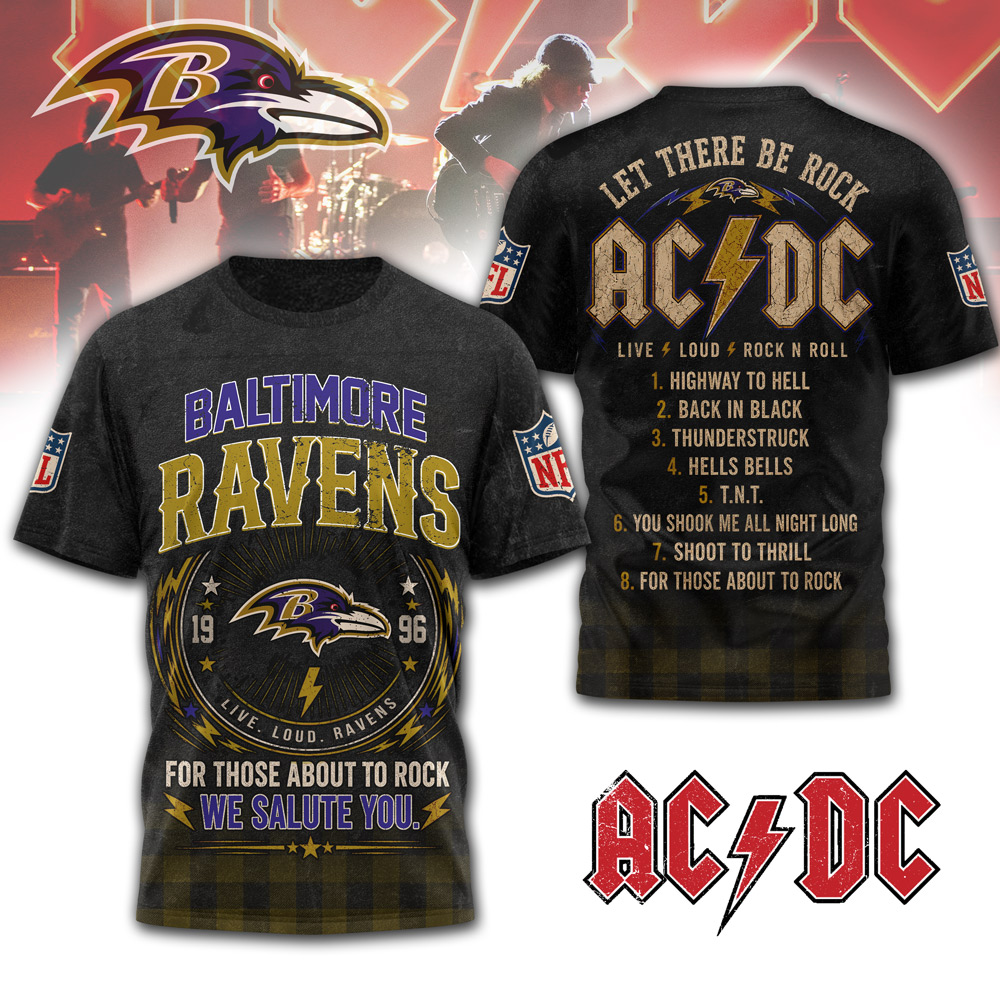 Baltimore Ravens | Premium NFL ACDC Rock N Roll 3D T-Shirt - Image 3