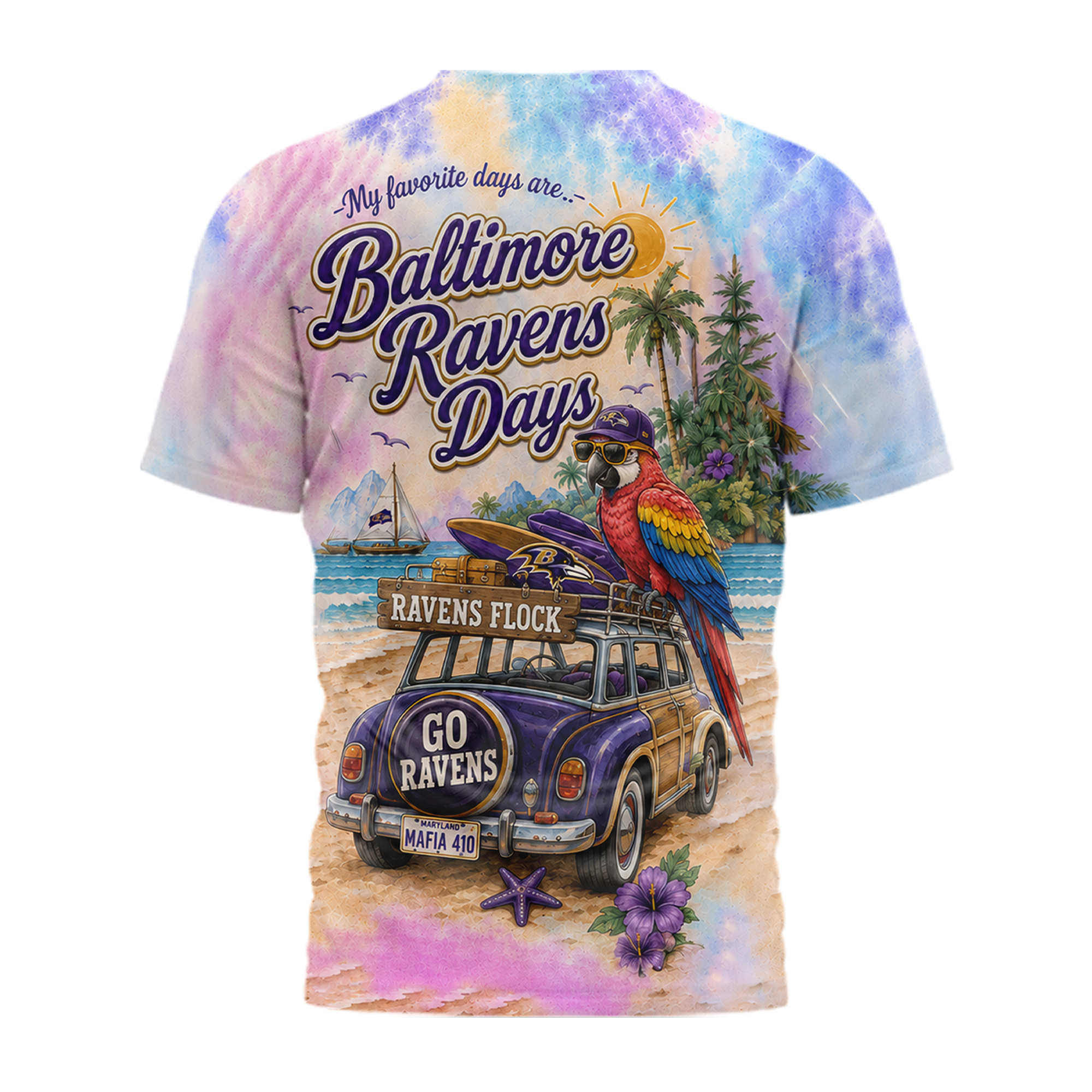 Baltimore Ravens | Premium NFL Tropical Game Day Paradise 3D T-Shirt - Image 2