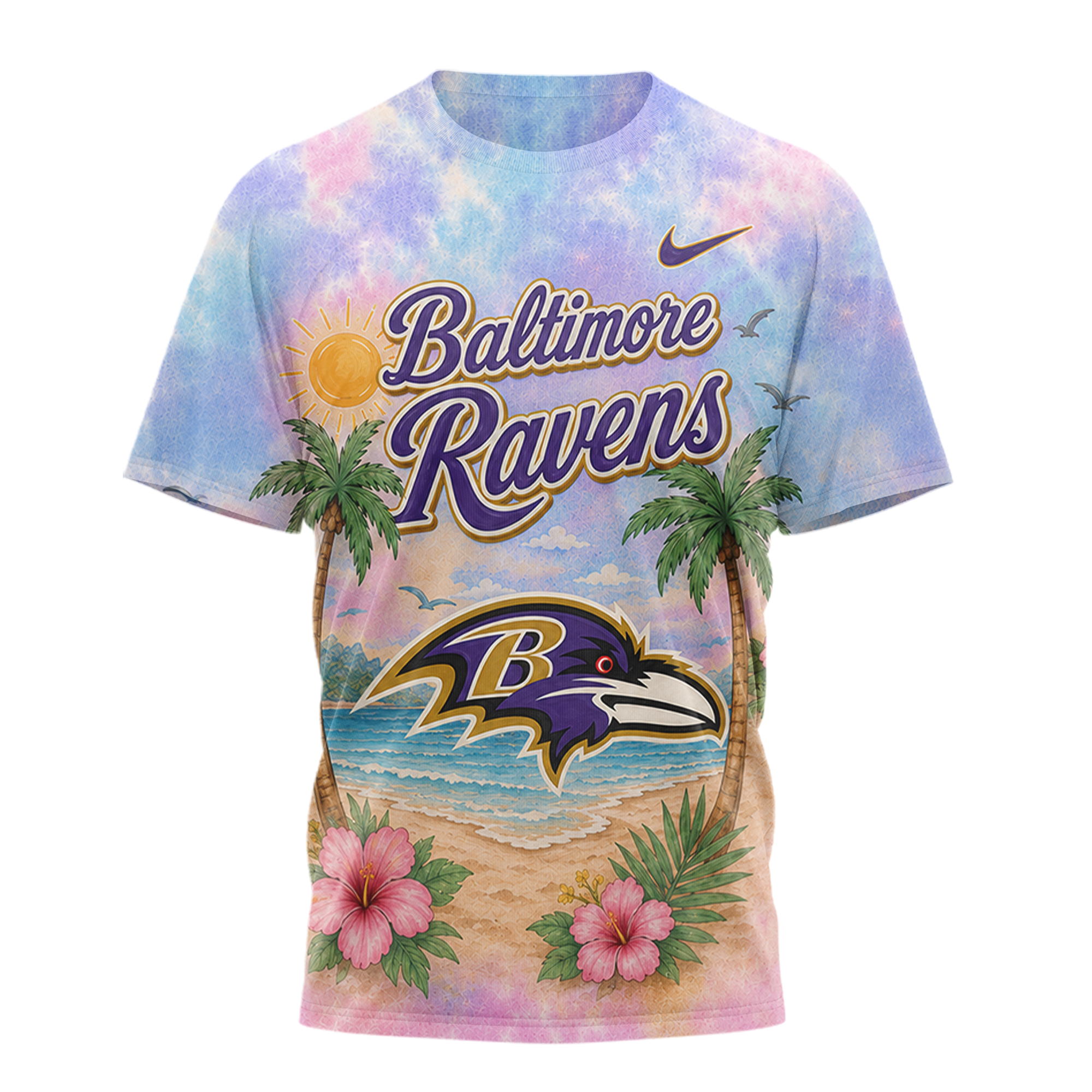 Baltimore Ravens | Premium NFL Tropical Game Day Paradise 3D T-Shirt - Image 3