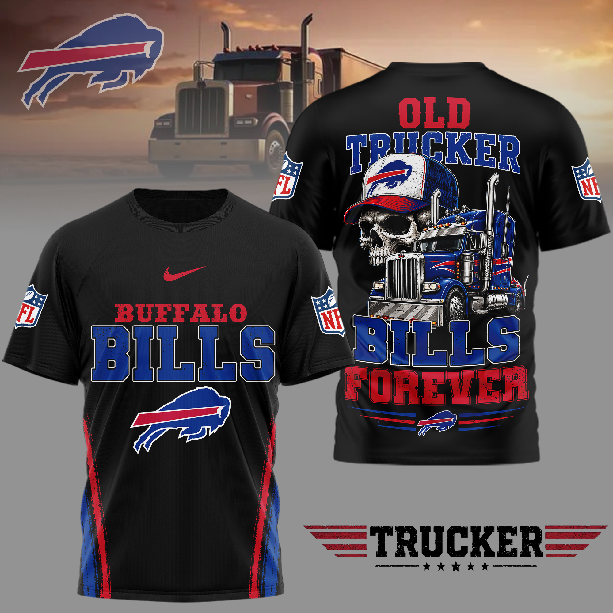 Buffalo Bills | Premium NFL Old Trucker Fan 3D Shirt - Image 2