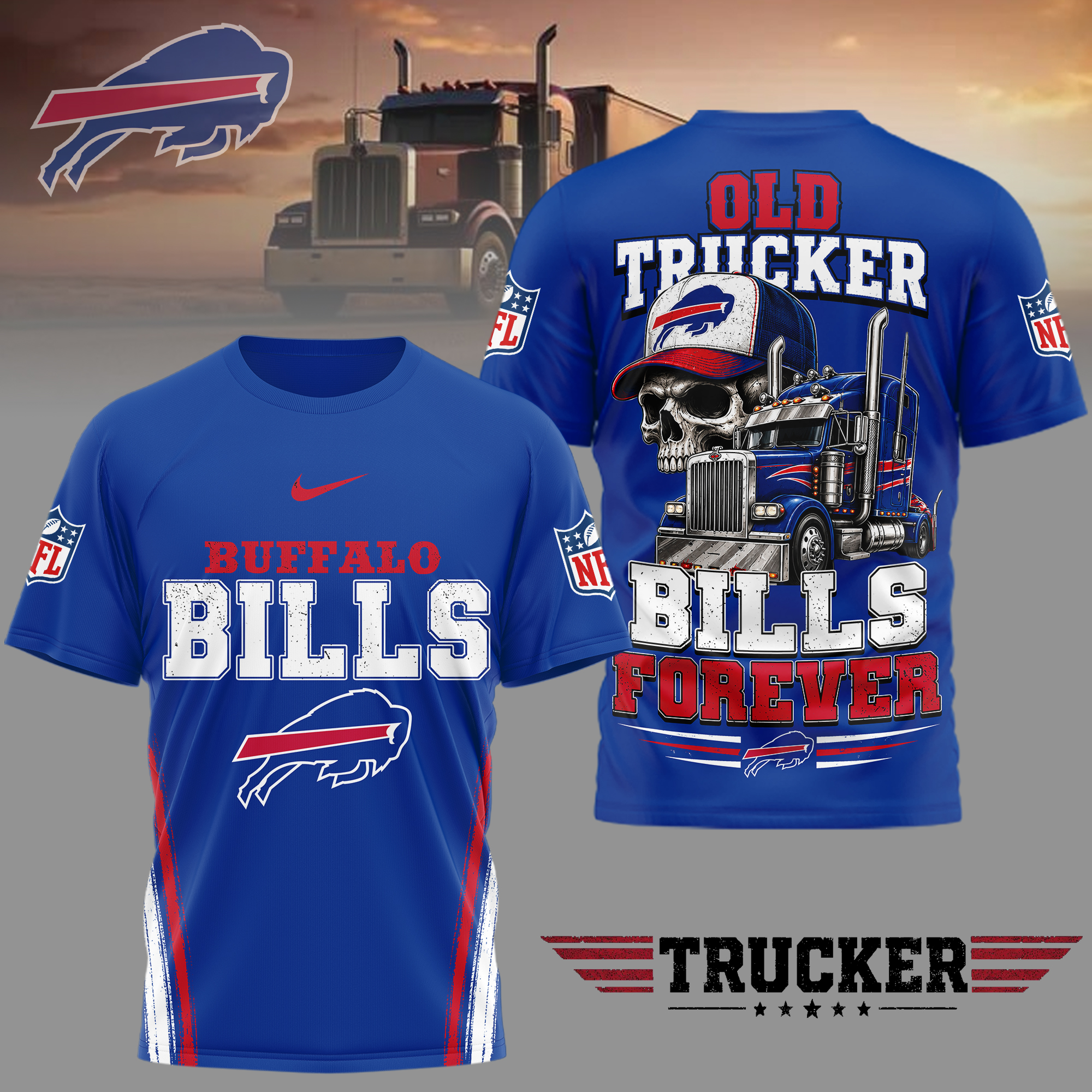 Buffalo Bills | Premium NFL Old Trucker Fan 3D Shirt - Image 3
