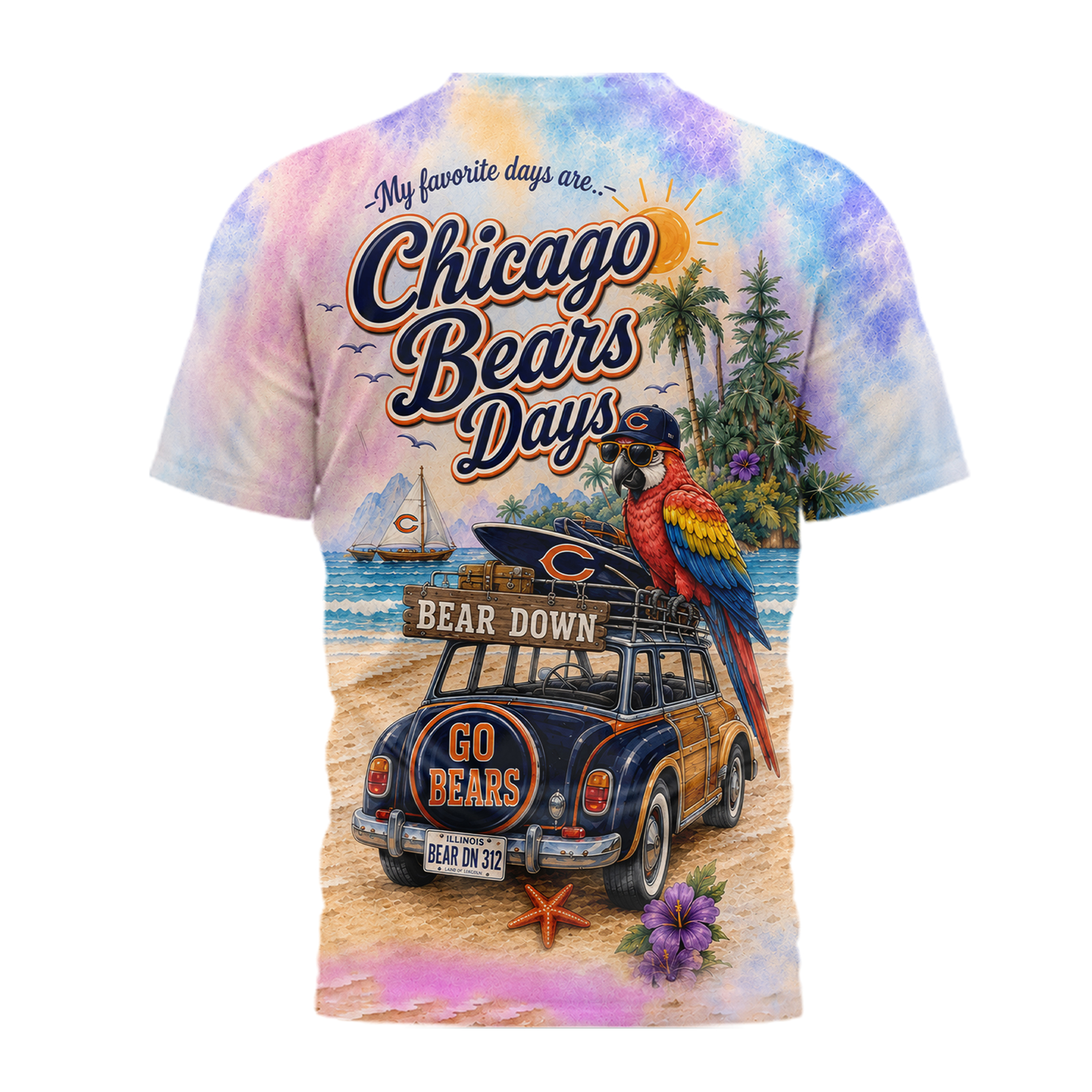 Chicago Bears | Premium NFL Tropical Game Day Paradise 3D T-Shirt - Image 3