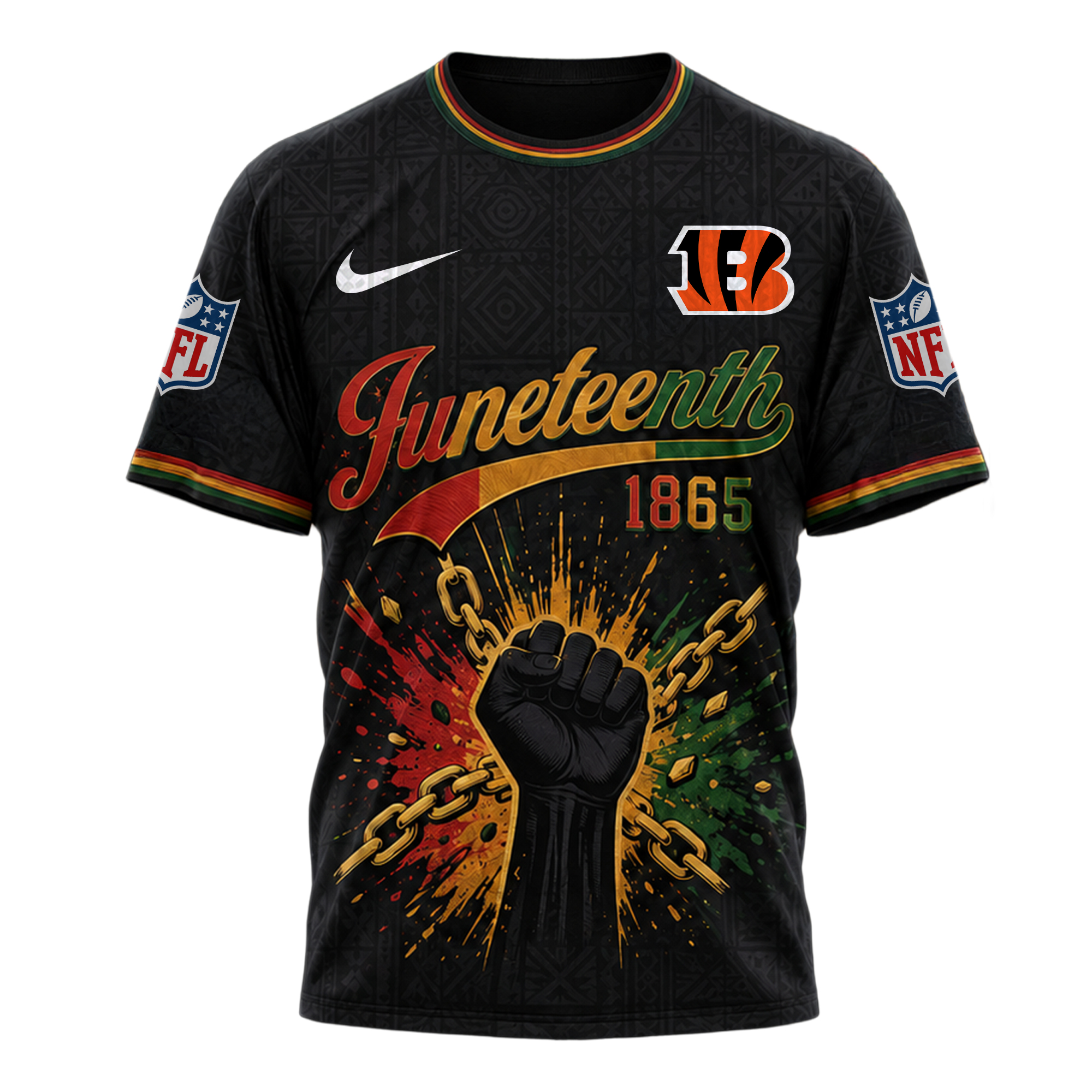 Cincinnati Bengals | Premium NFL Juneteenth Freedom Day 3D Shirt - Image 2