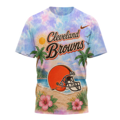 Alternative view of Cleveland Browns | Premium NFL Tropical Game Day Paradise 3D T-Shirt