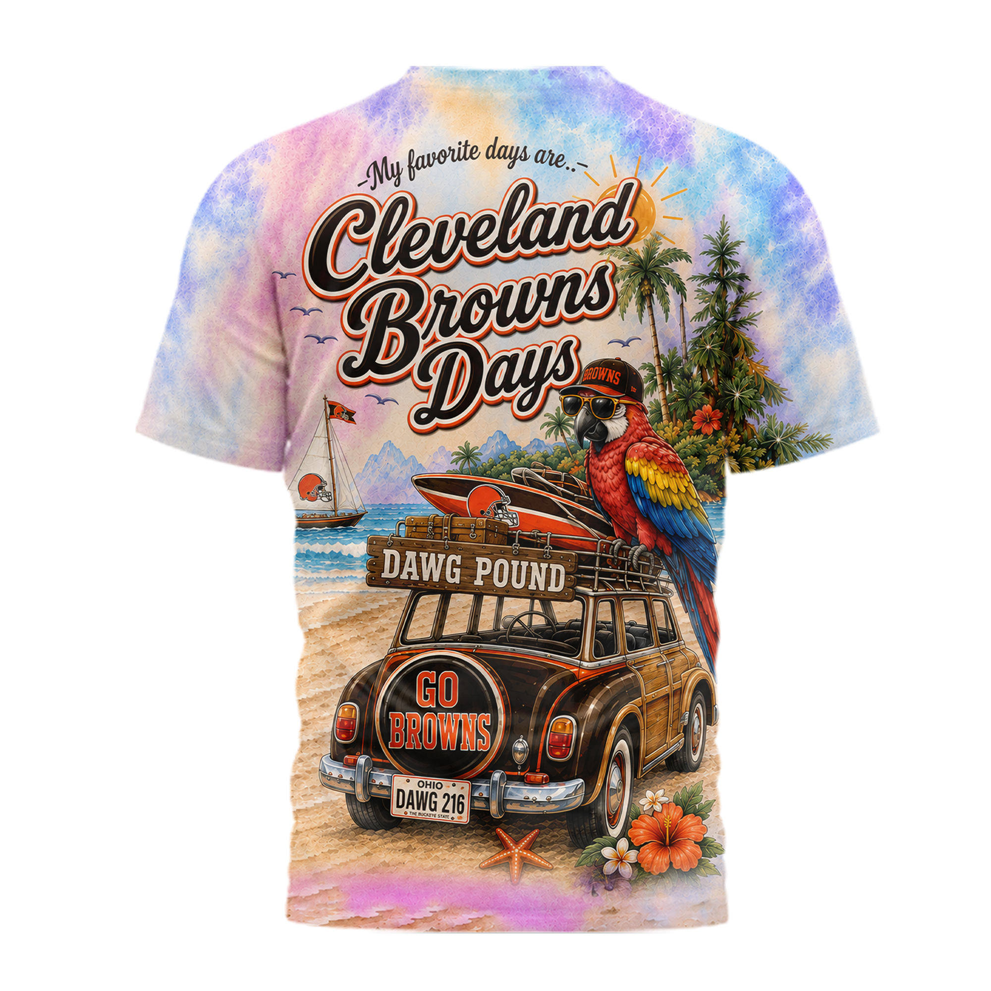 Cleveland Browns | Premium NFL Tropical Game Day Paradise 3D T-Shirt - Image 3