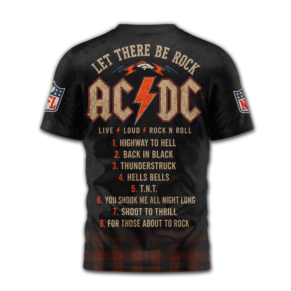 Denver Broncos | Premium NFL ACDC Rock N Roll 3D T-Shirt - Image 2