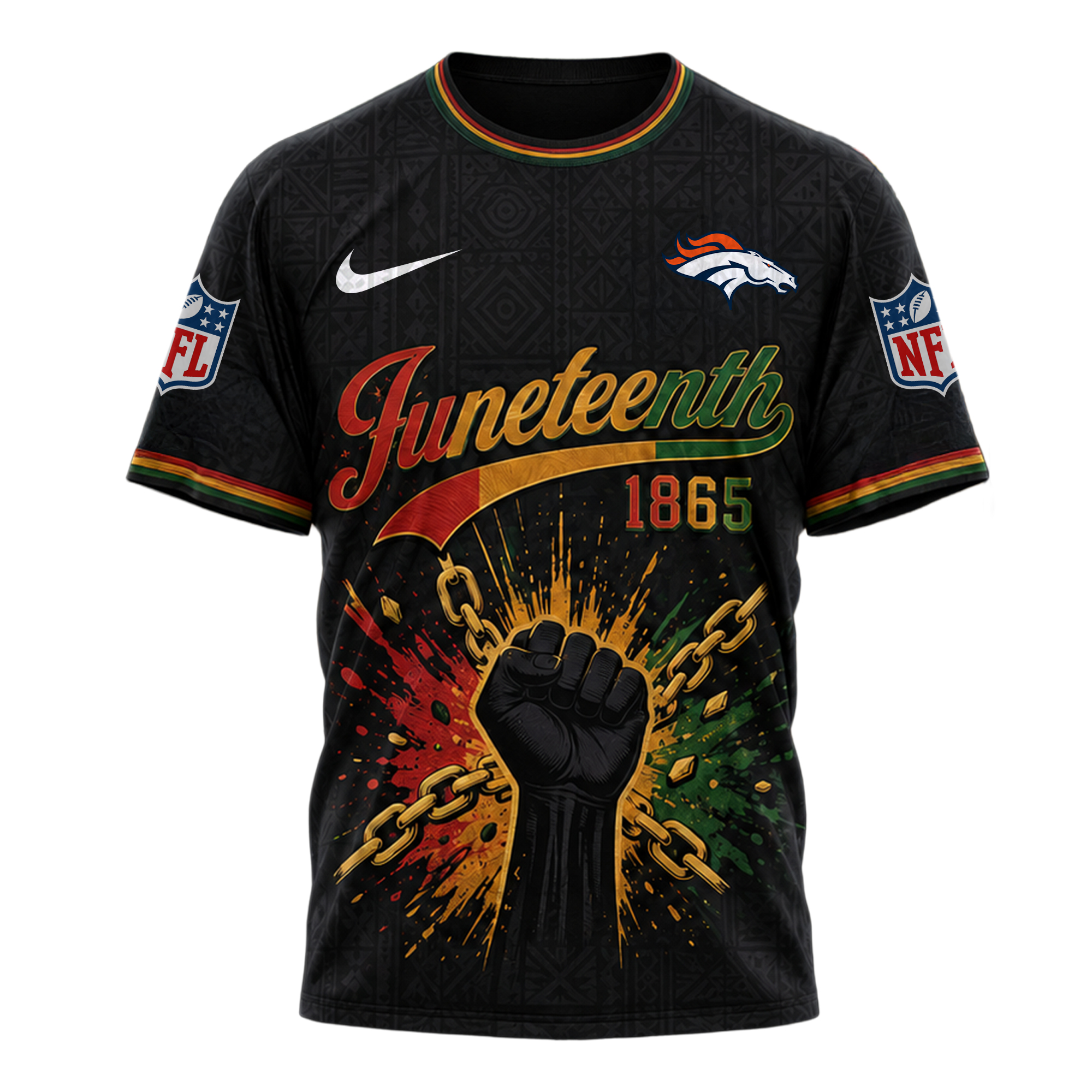 Denver Broncos | Premium NFL Juneteenth Freedom Day 3D Shirt - Image 2