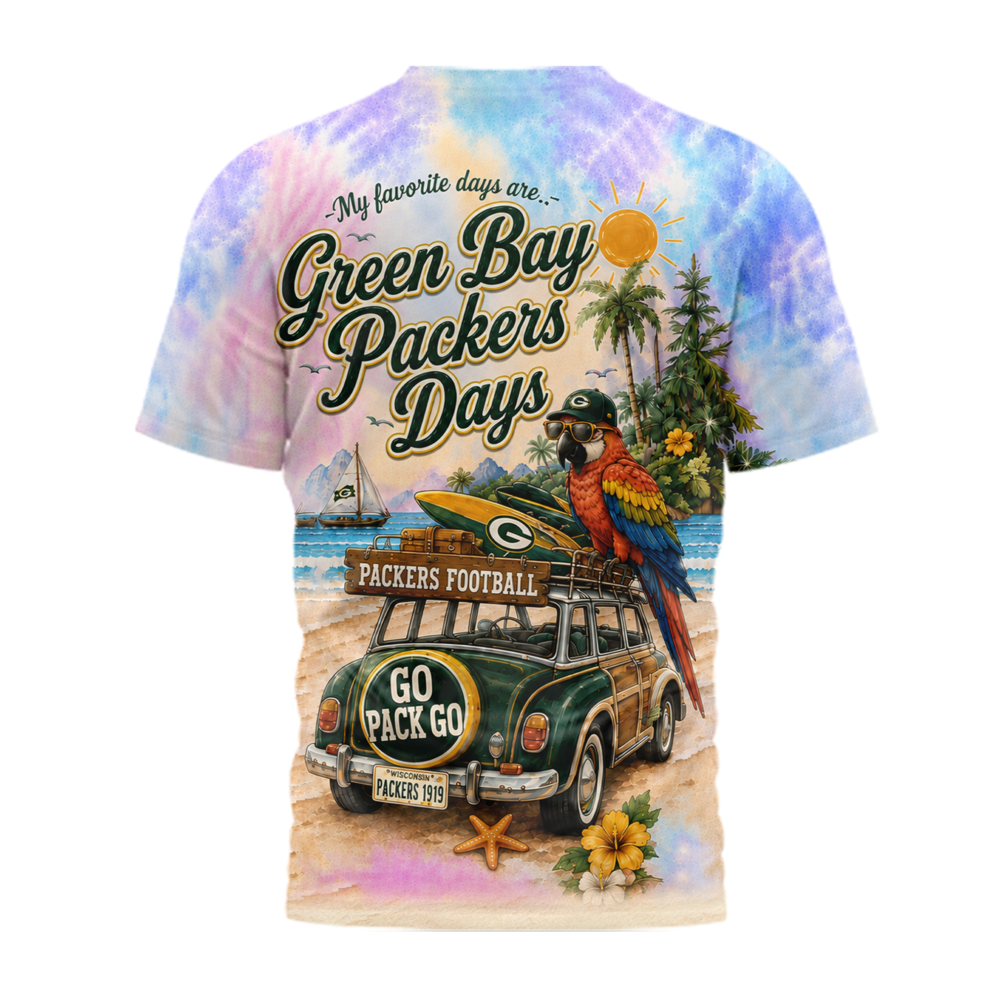 Green Bay Packers | Premium NFL Tropical Game Day Paradise 3D T-Shirt - Image 3