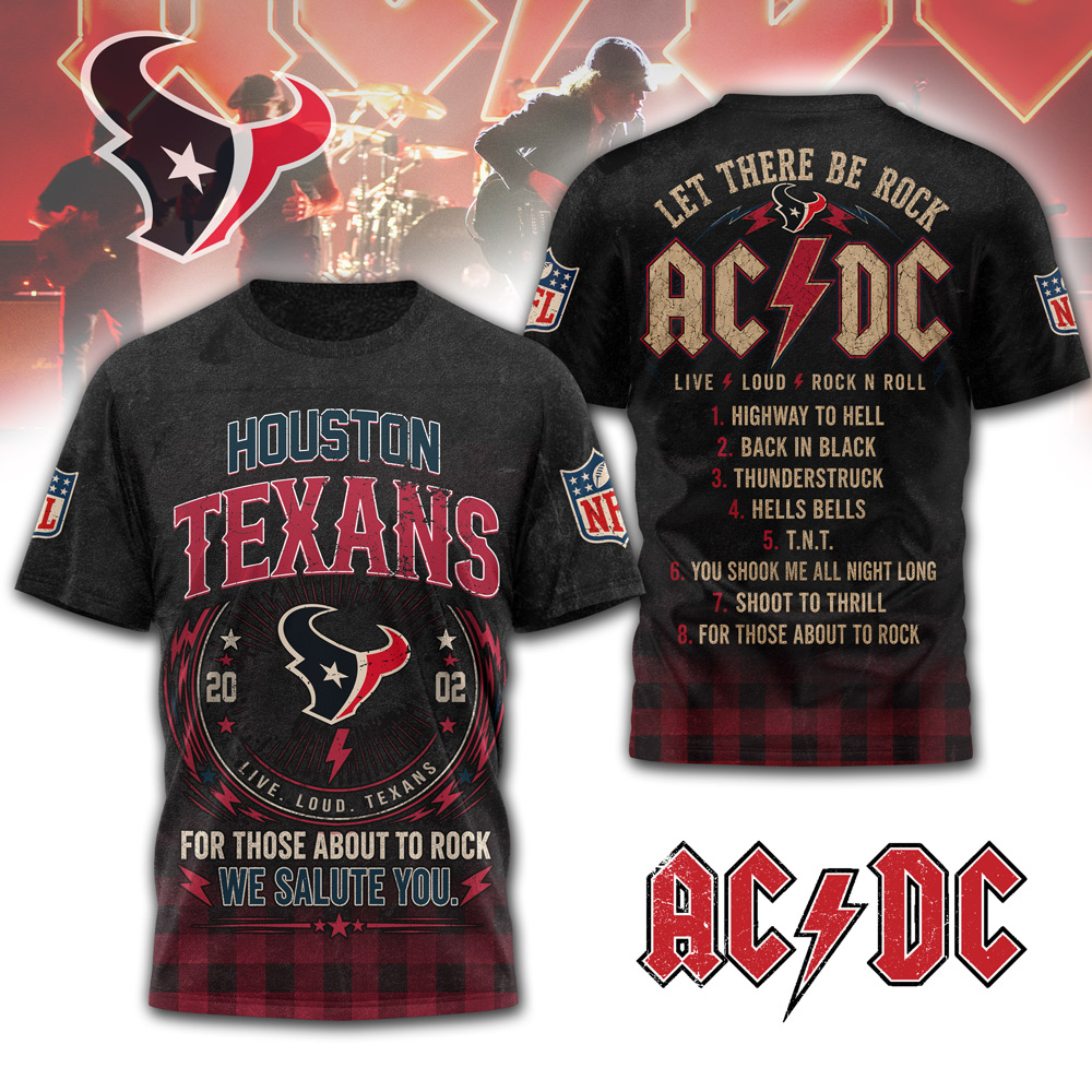 Houston Texans | Premium NFL ACDC Rock N Roll 3D T-Shirt - Image 3
