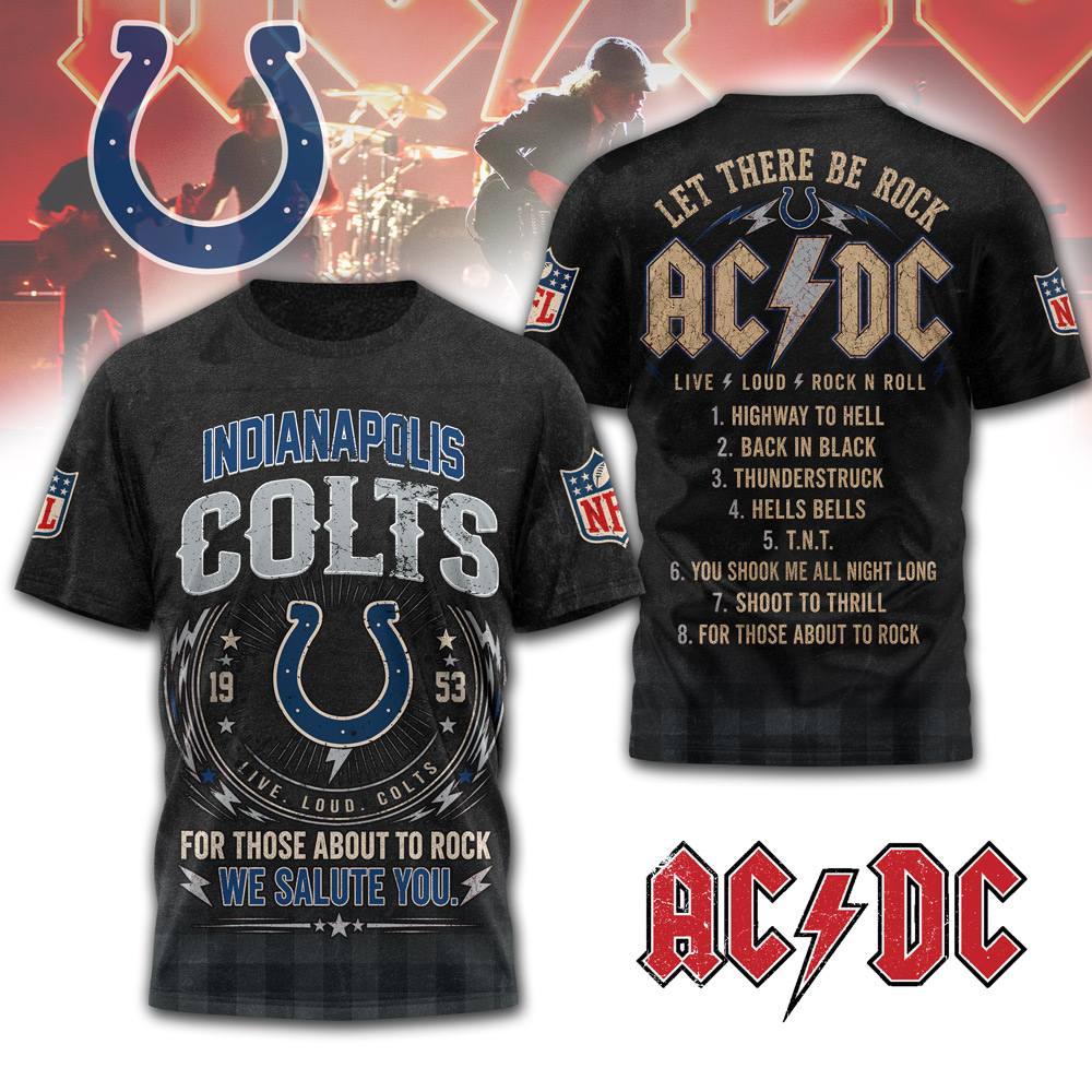 Indianapolis Colts | Premium NFL ACDC Rock N Roll 3D T-Shirt - Image 3