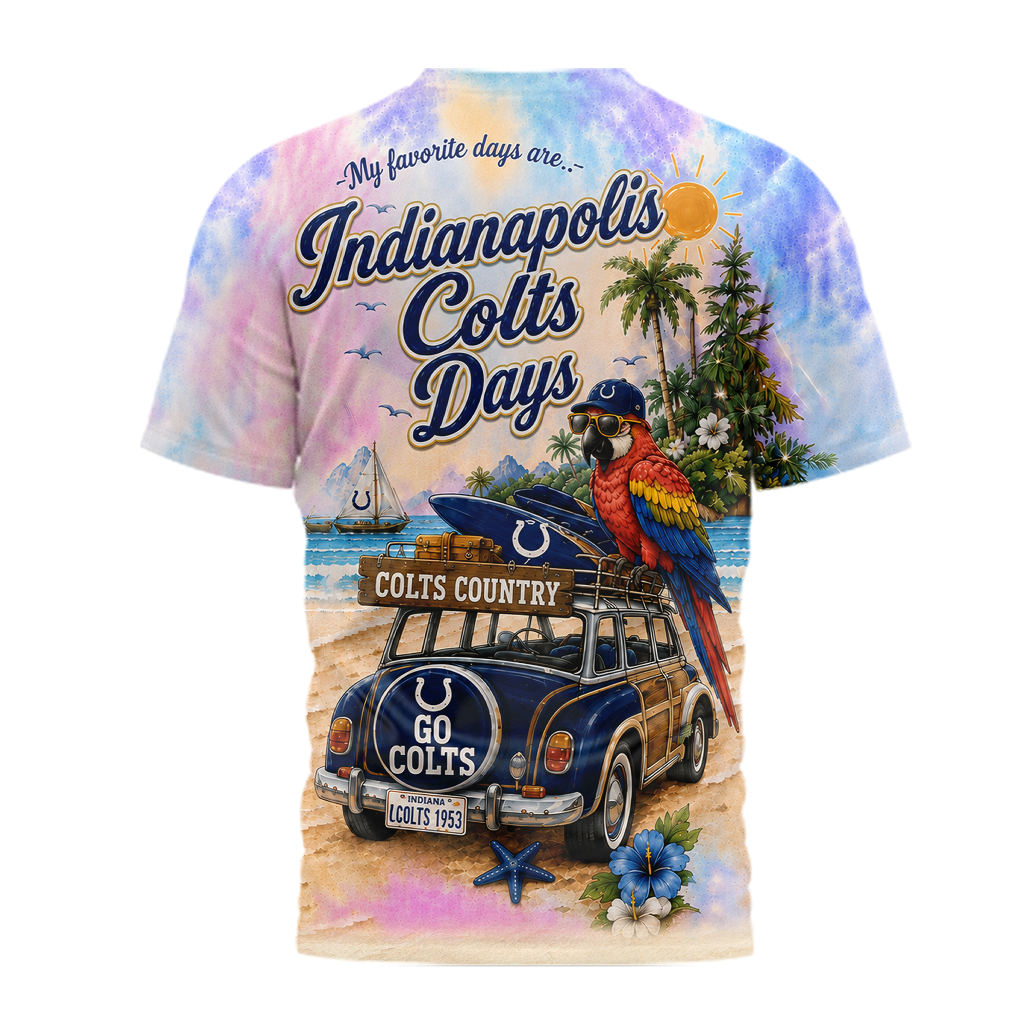 Indianapolis Colts | Premium NFL Tropical Game Day Paradise 3D T-Shirt - Image 3