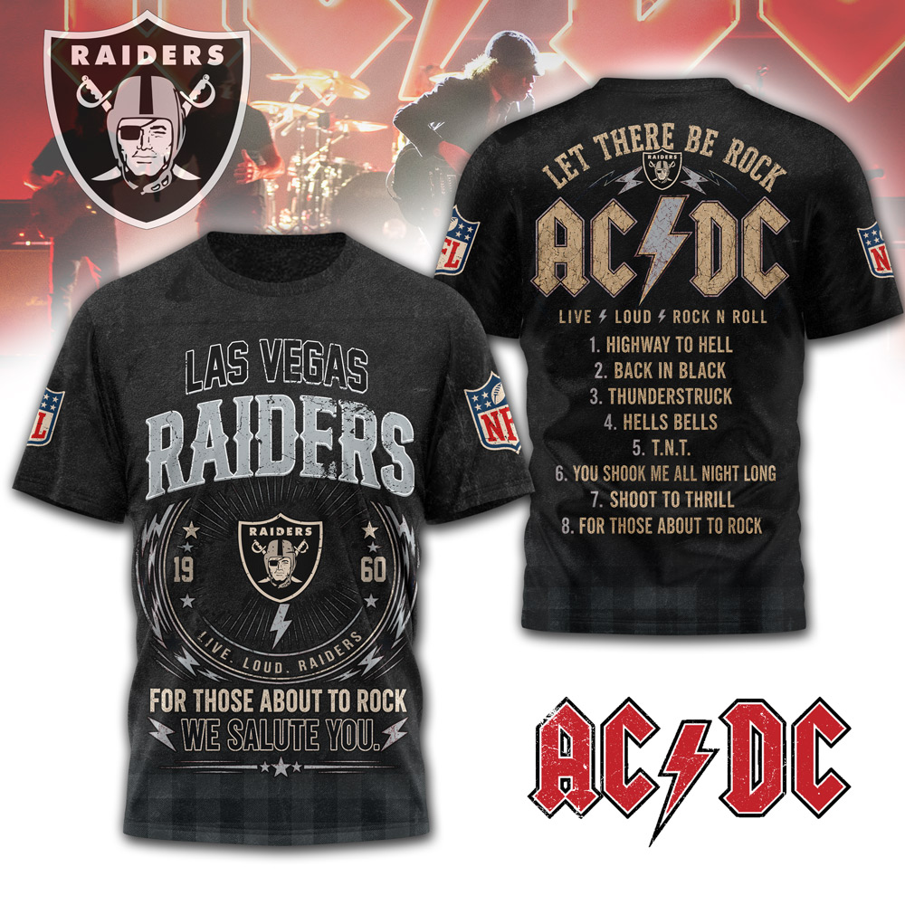 Las Vegas Raiders | Premium NFL ACDC Rock N Roll 3D T-Shirt - Image 3