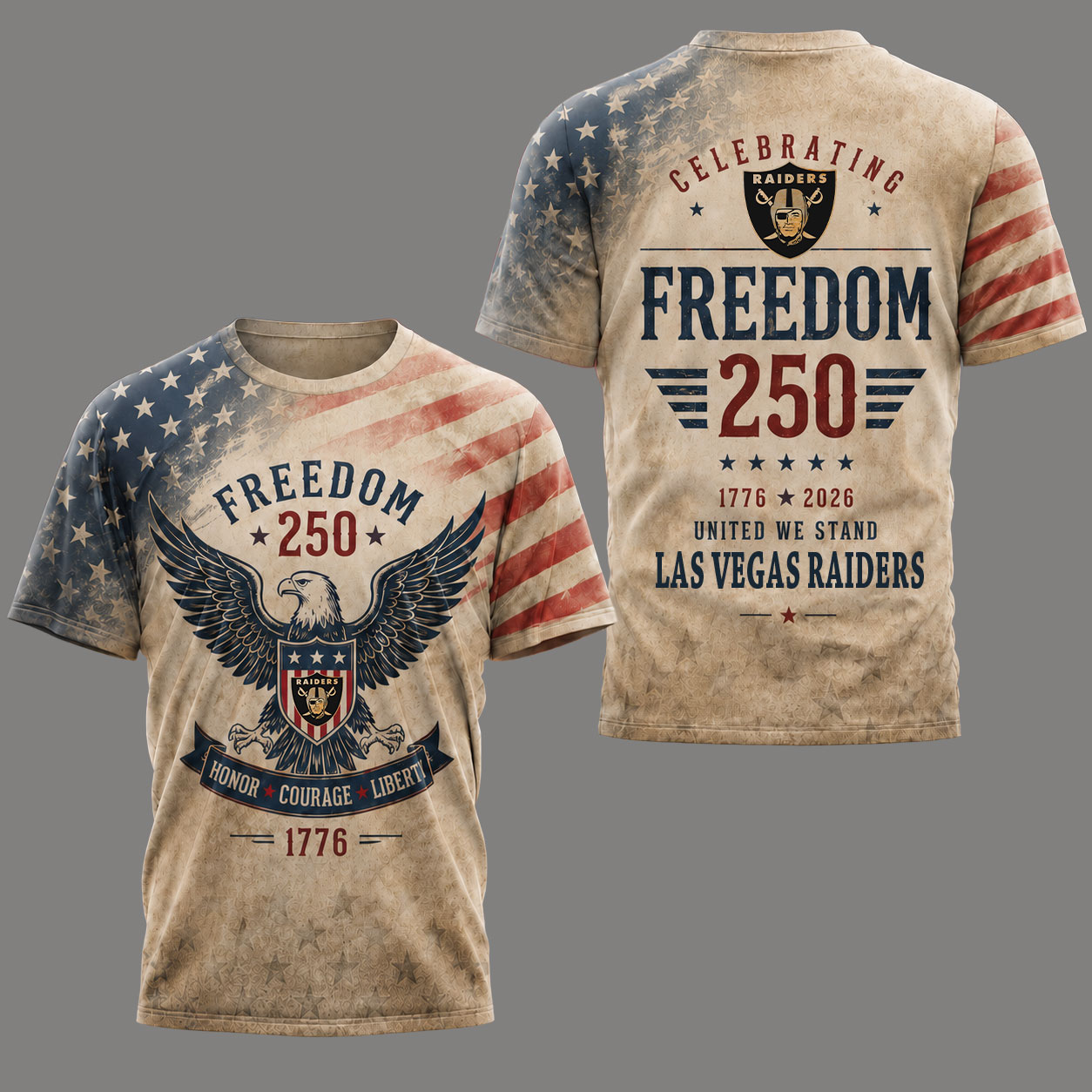 Las Vegas Raiders | Premium NFL Freedom 250 Patriotic 3D Shirt - Image 2