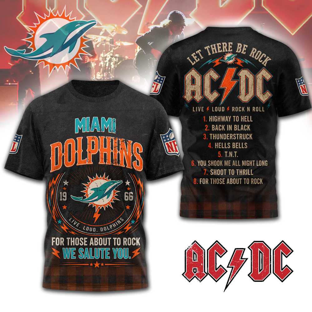Miami Dolphins | Premium NFL ACDC Rock N Roll 3D T-Shirt - Image 3