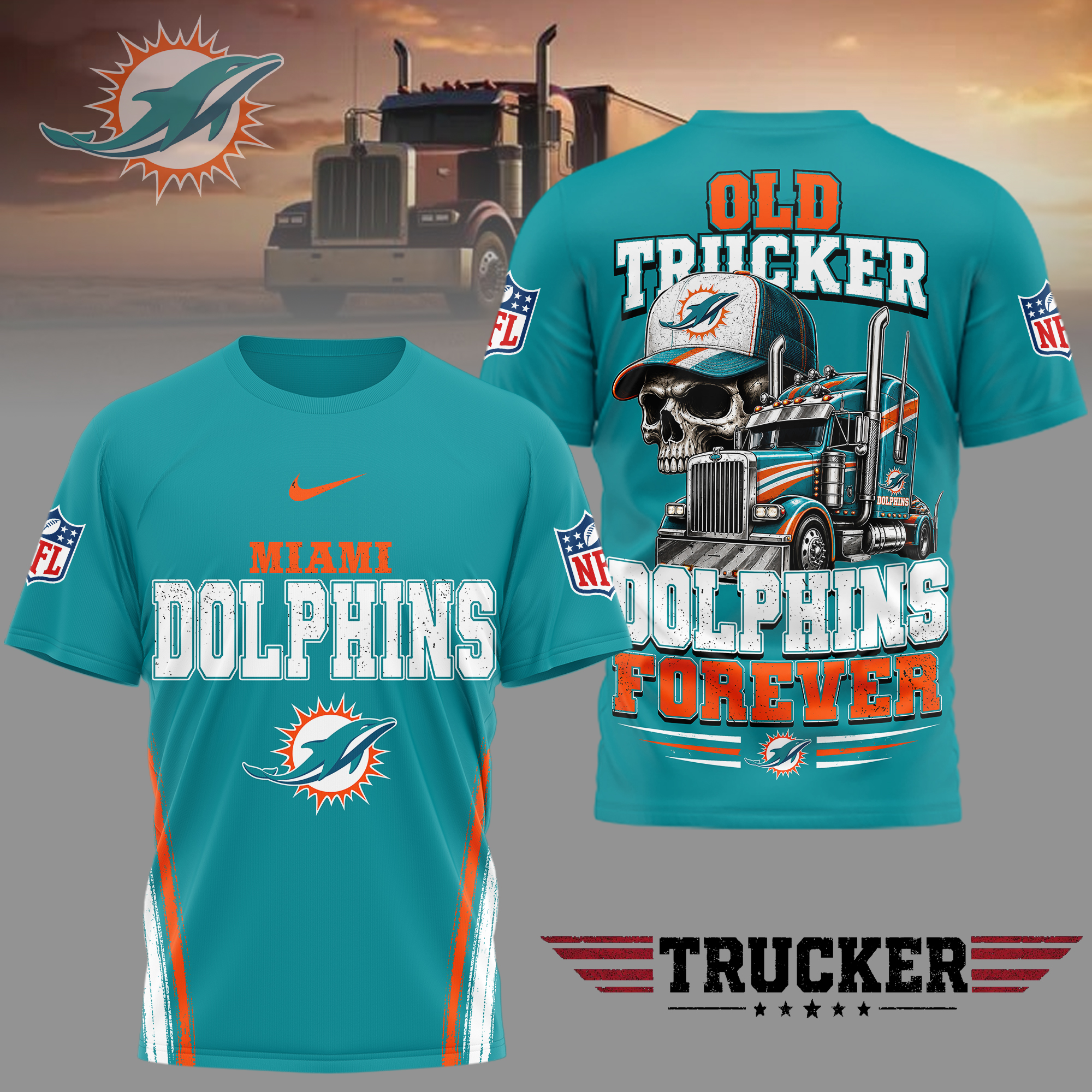 Miami Dolphins | Premium NFL Old Trucker Fan 3D Shirt - Image 3