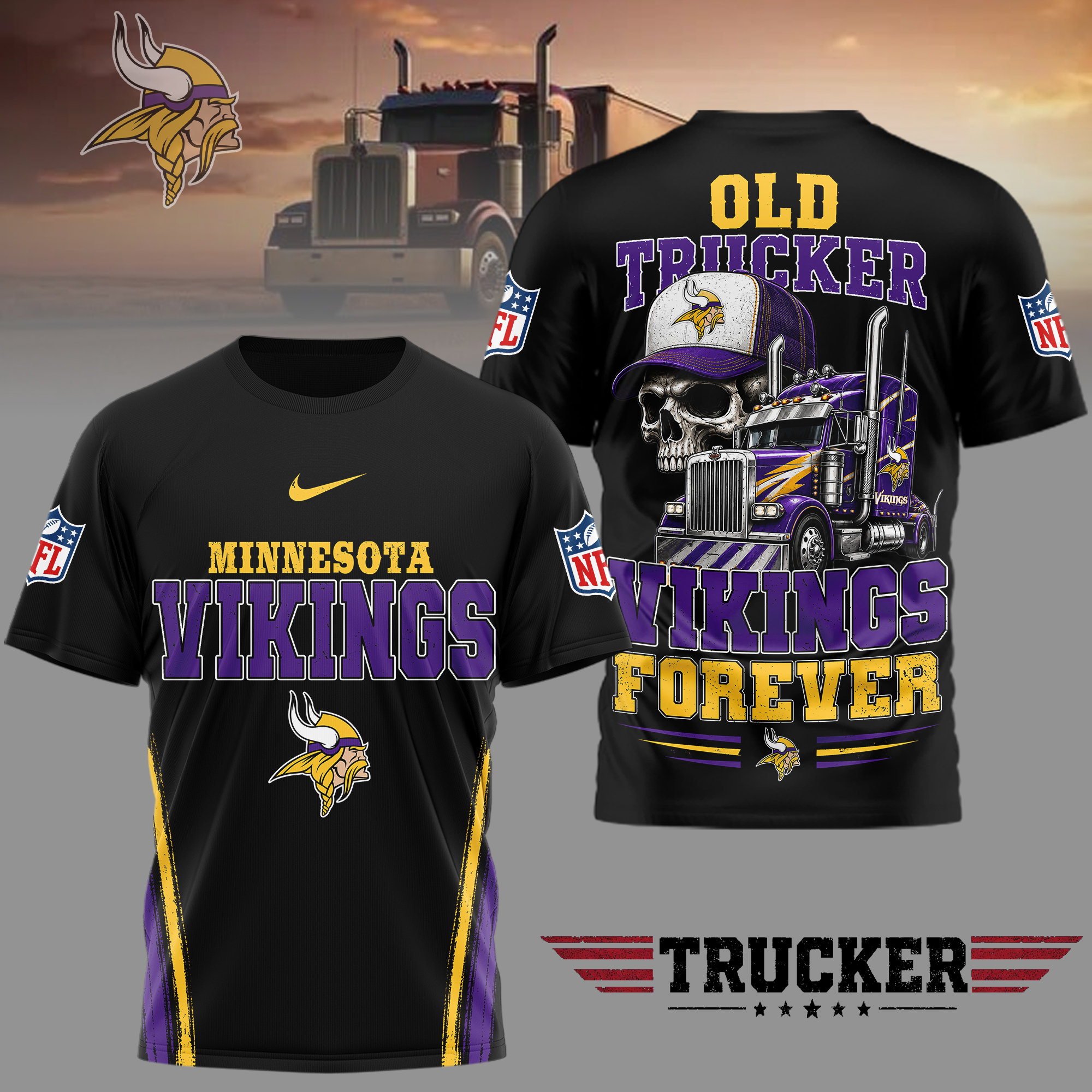 Minnesota Vikings | Premium NFL Old Trucker Fan 3D Shirt - Image 2