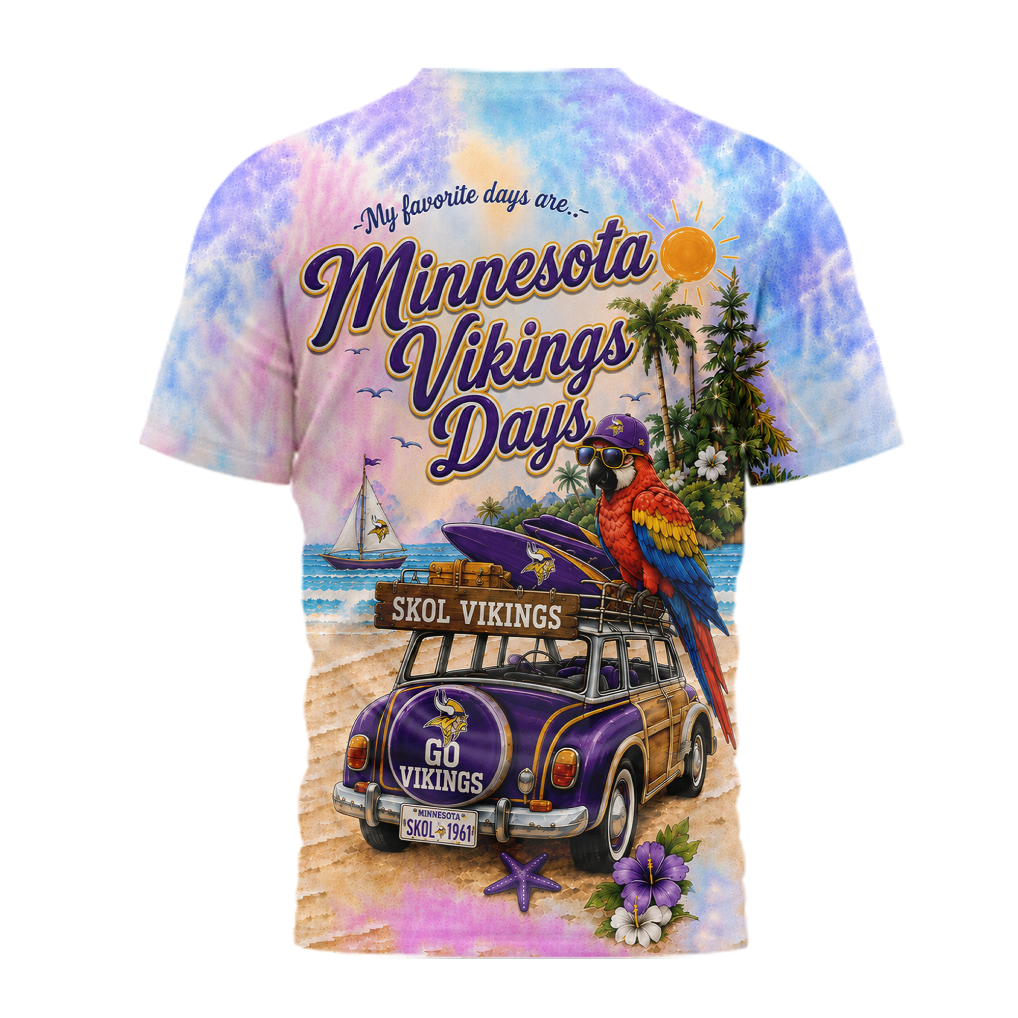 Minnesota Vikings | Premium NFL Tropical Game Day Paradise 3D T-Shirt - Image 3