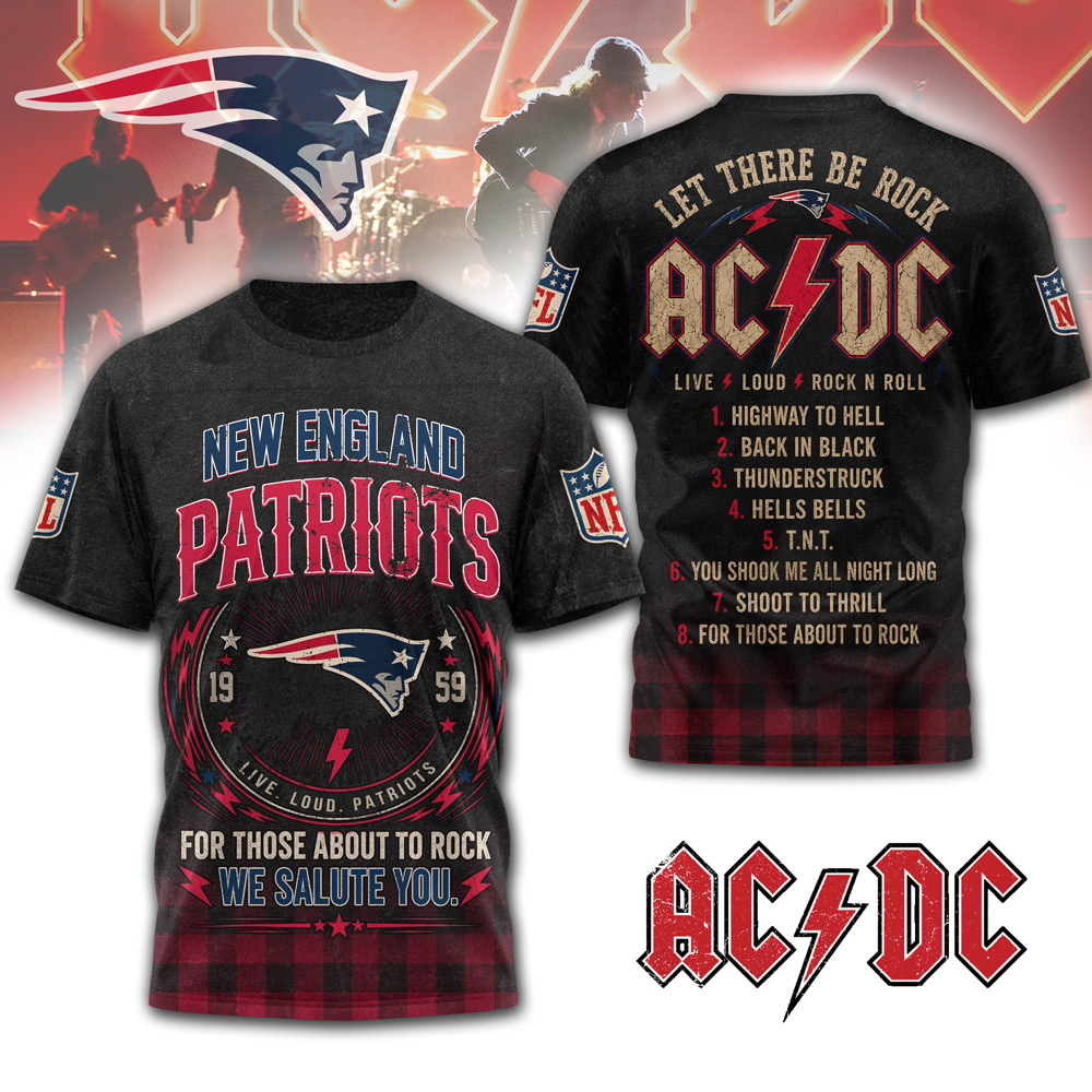 New England Patriots | Premium NFL ACDC Rock N Roll 3D T-Shirt - Image 3
