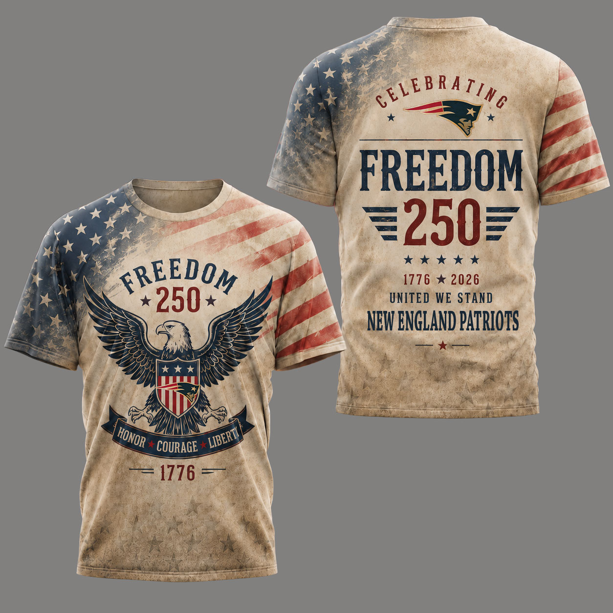 New England Patriots | Premium NFL Freedom 250 Patriotic 3D Shirt - Image 2