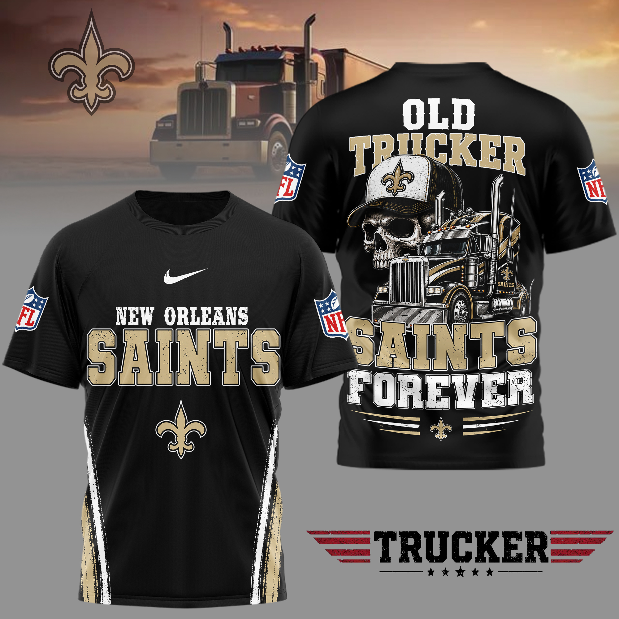 New Orleans Saints | Premium NFL Old Trucker Fan 3D Shirt - Image 2