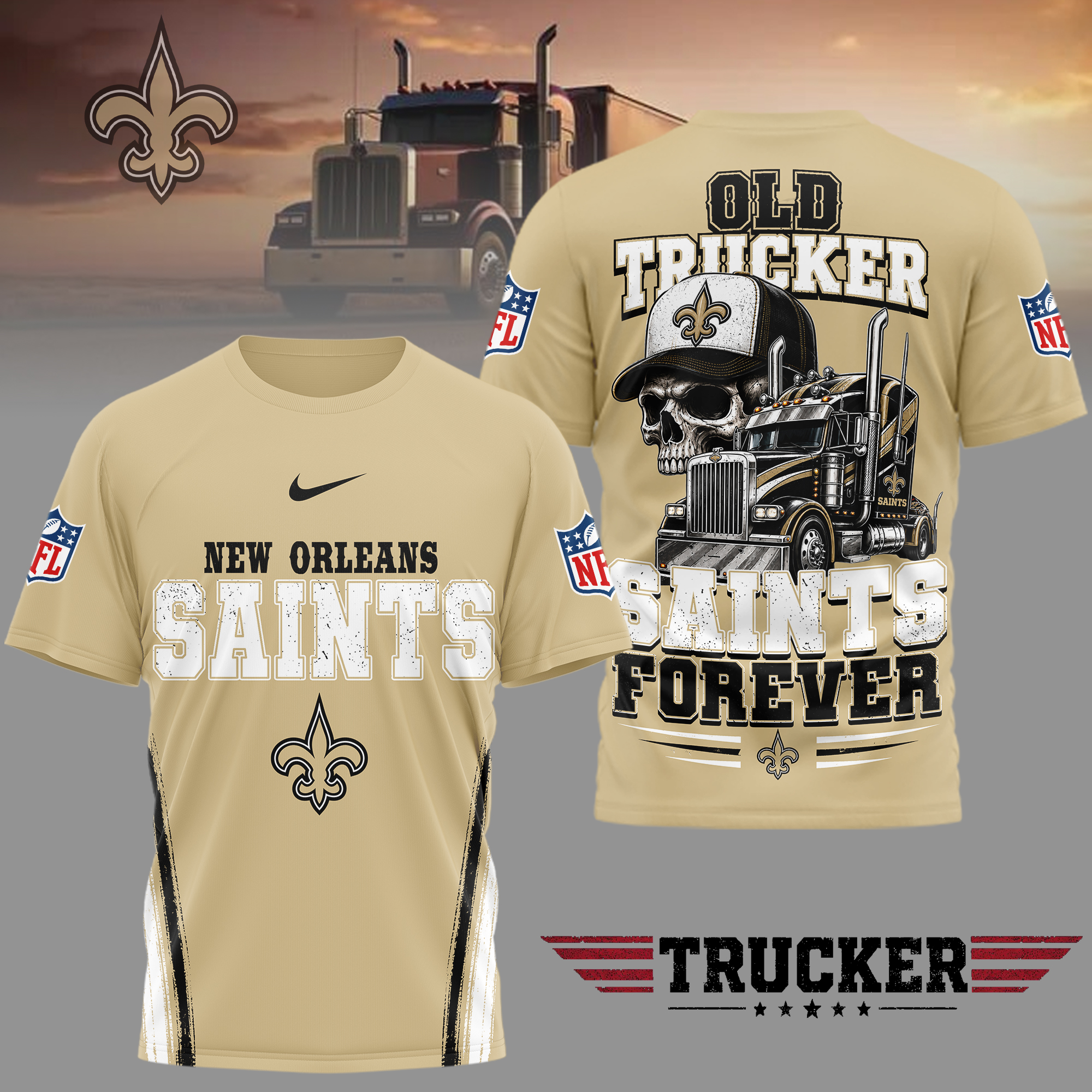 New Orleans Saints | Premium NFL Old Trucker Fan 3D Shirt - Image 3