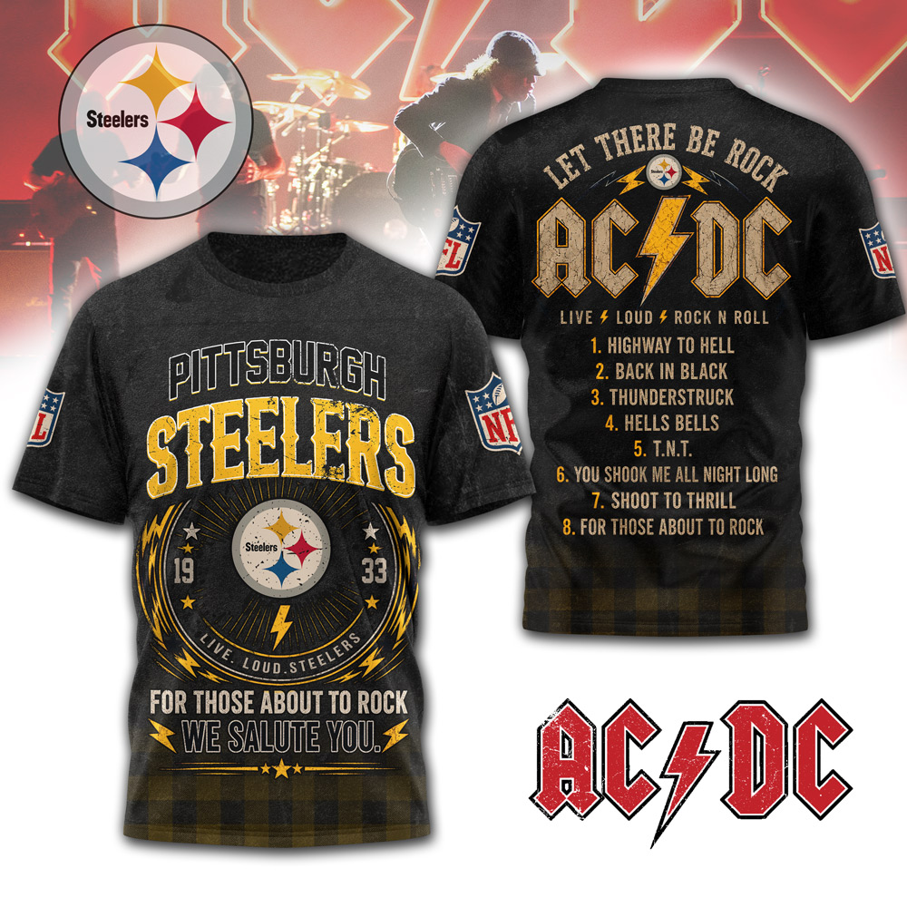 Pittsburgh Steelers | Premium NFL ACDC Rock N Roll 3D T-Shirt - Image 3