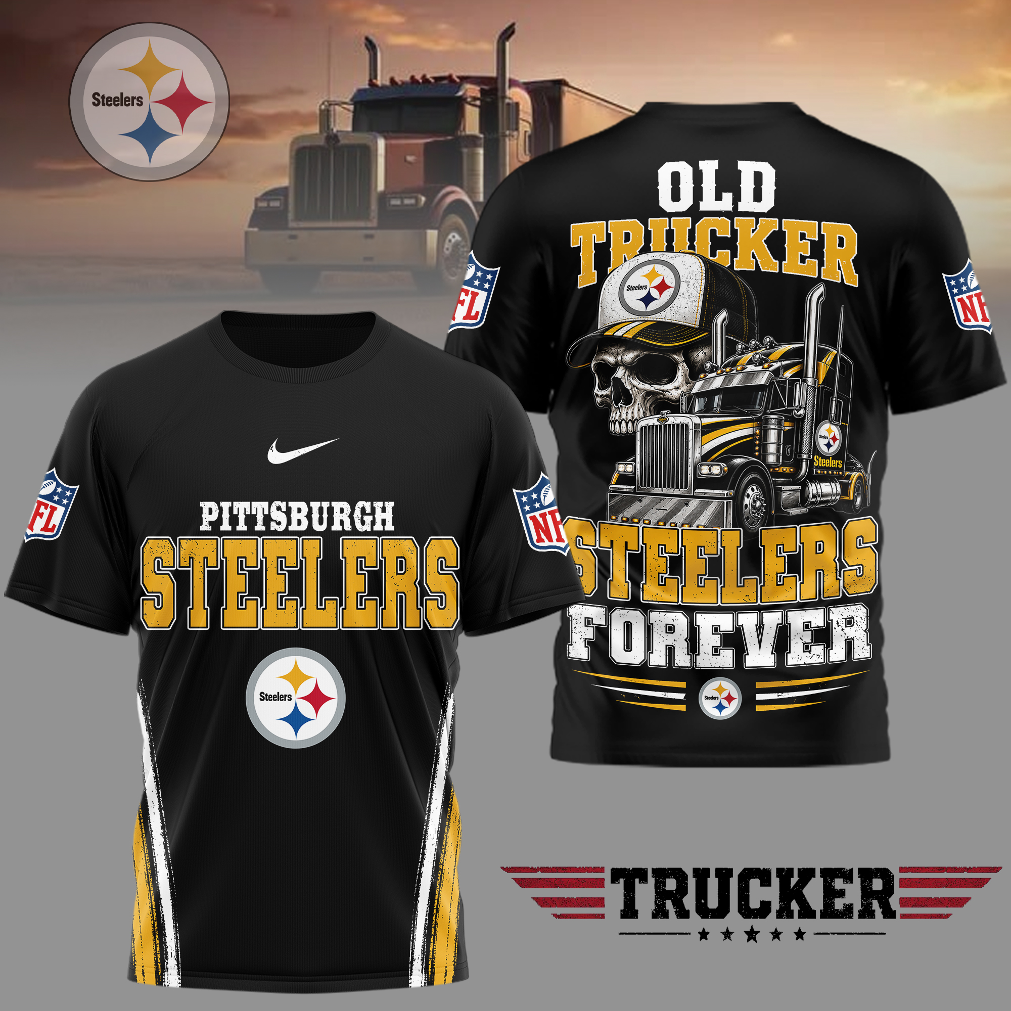 Pittsburgh Steelers | Premium NFL Old Trucker Fan 3D Shirt - Image 2