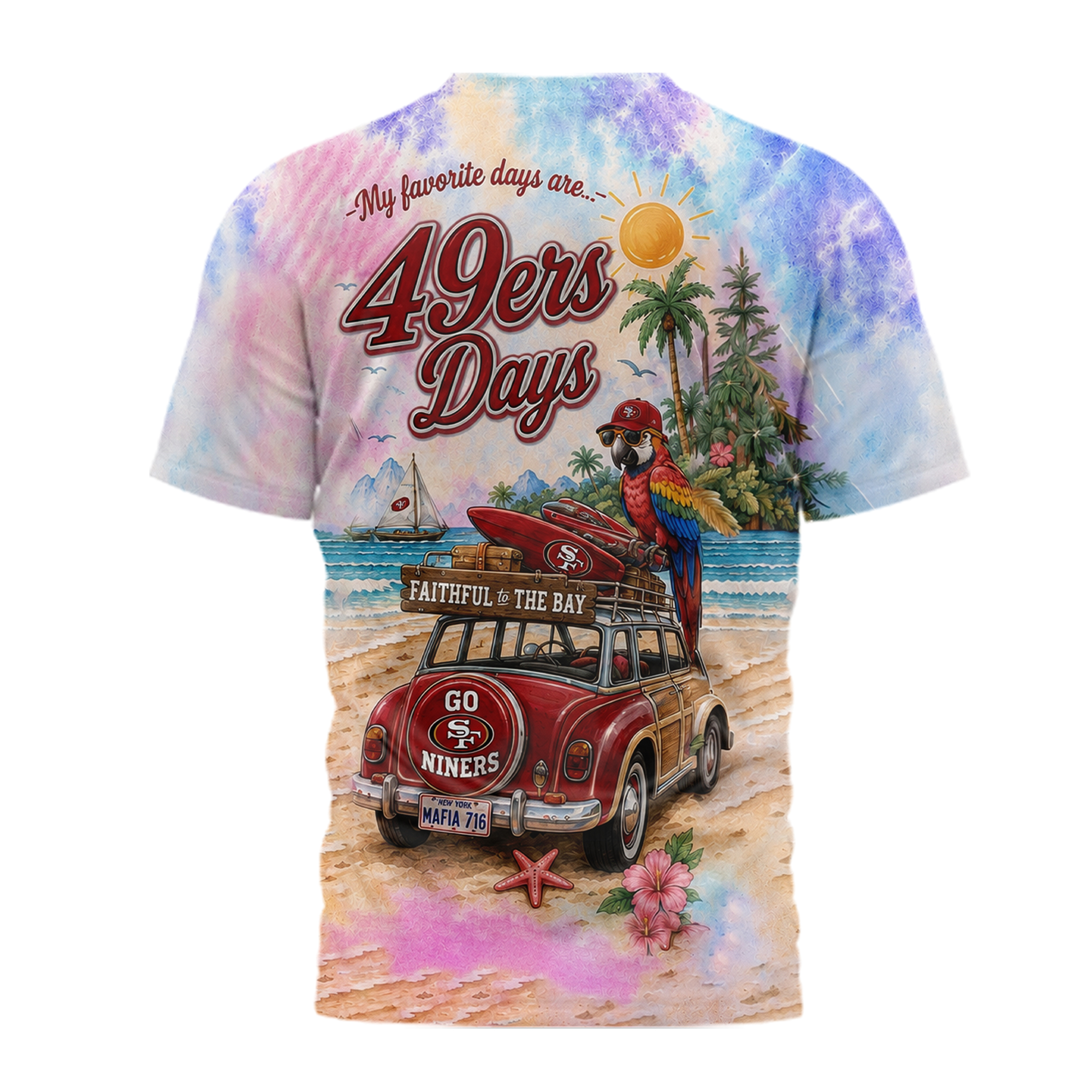San Francisco 49ers | Premium NFL Tropical Game Day Paradise 3D T-Shirt - Image 3